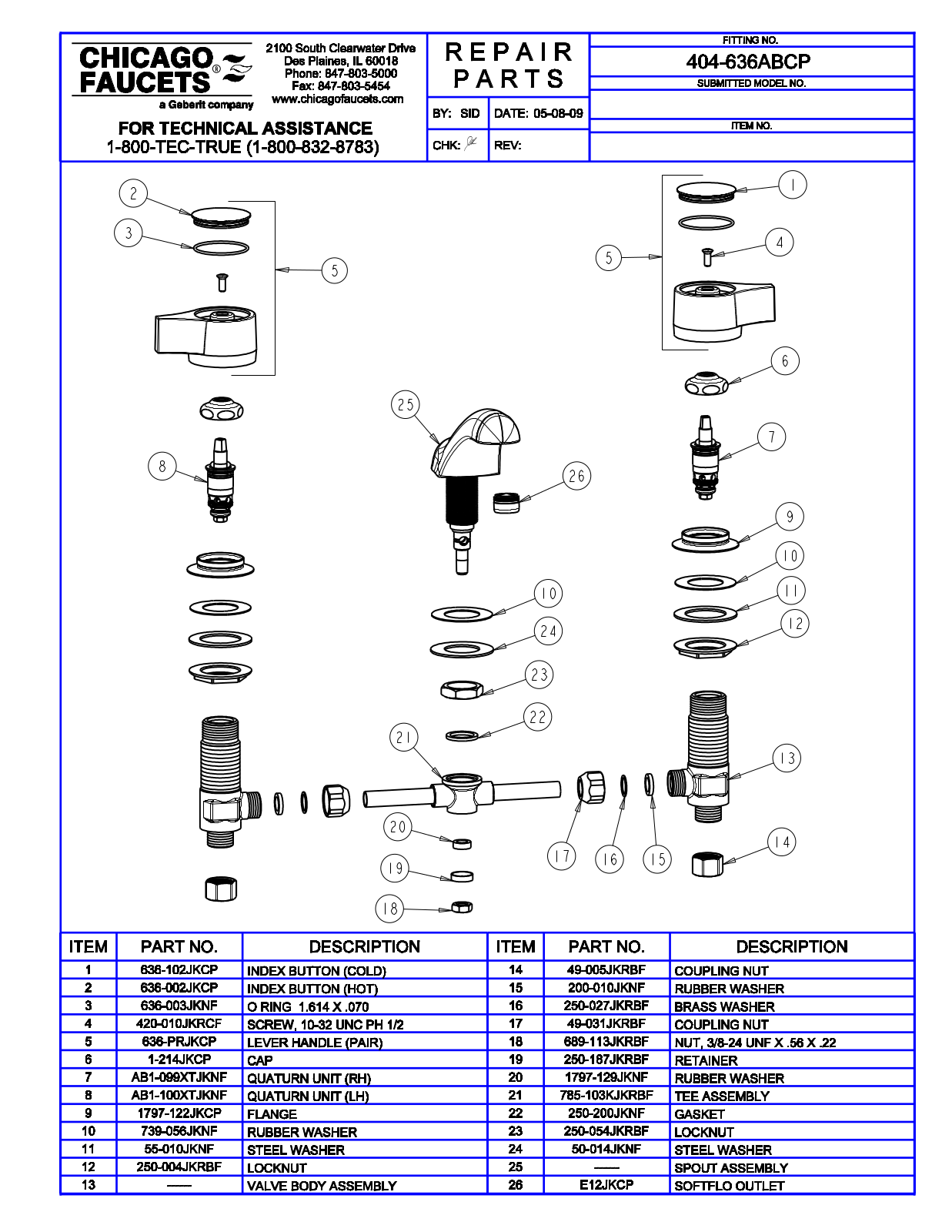 Chicago Faucet 404-636ABCP Parts List