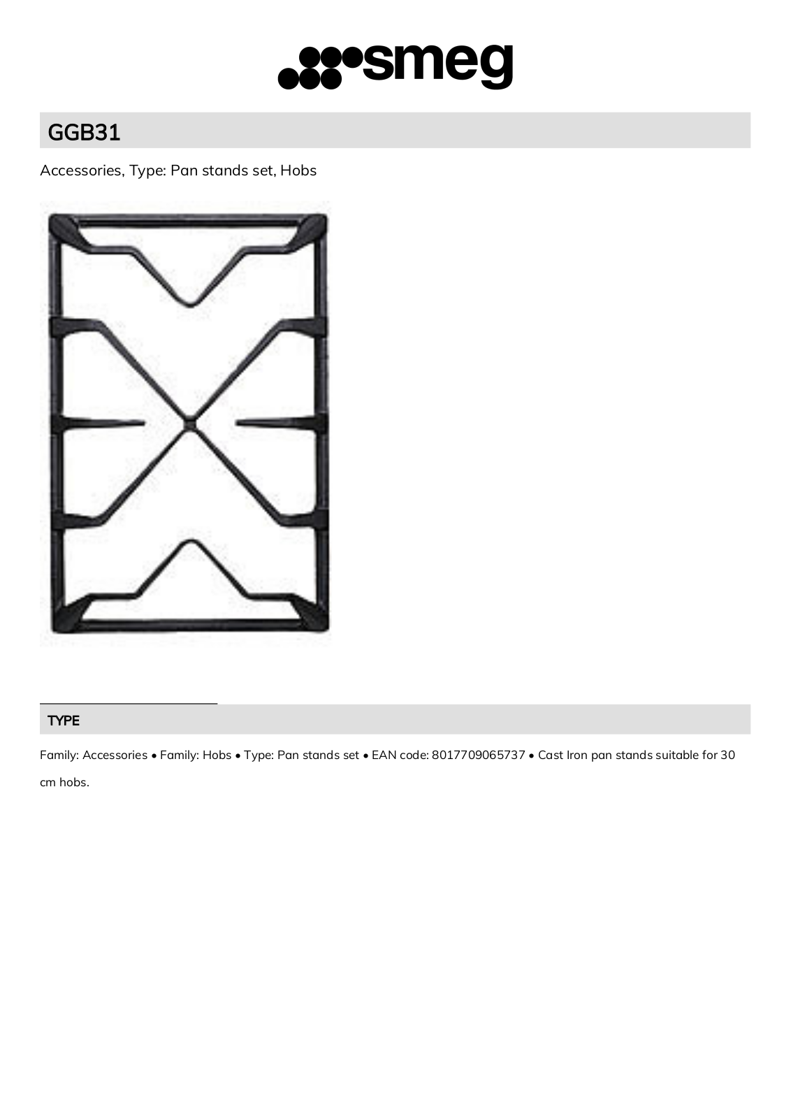 Smeg GGB31 Technical sheet