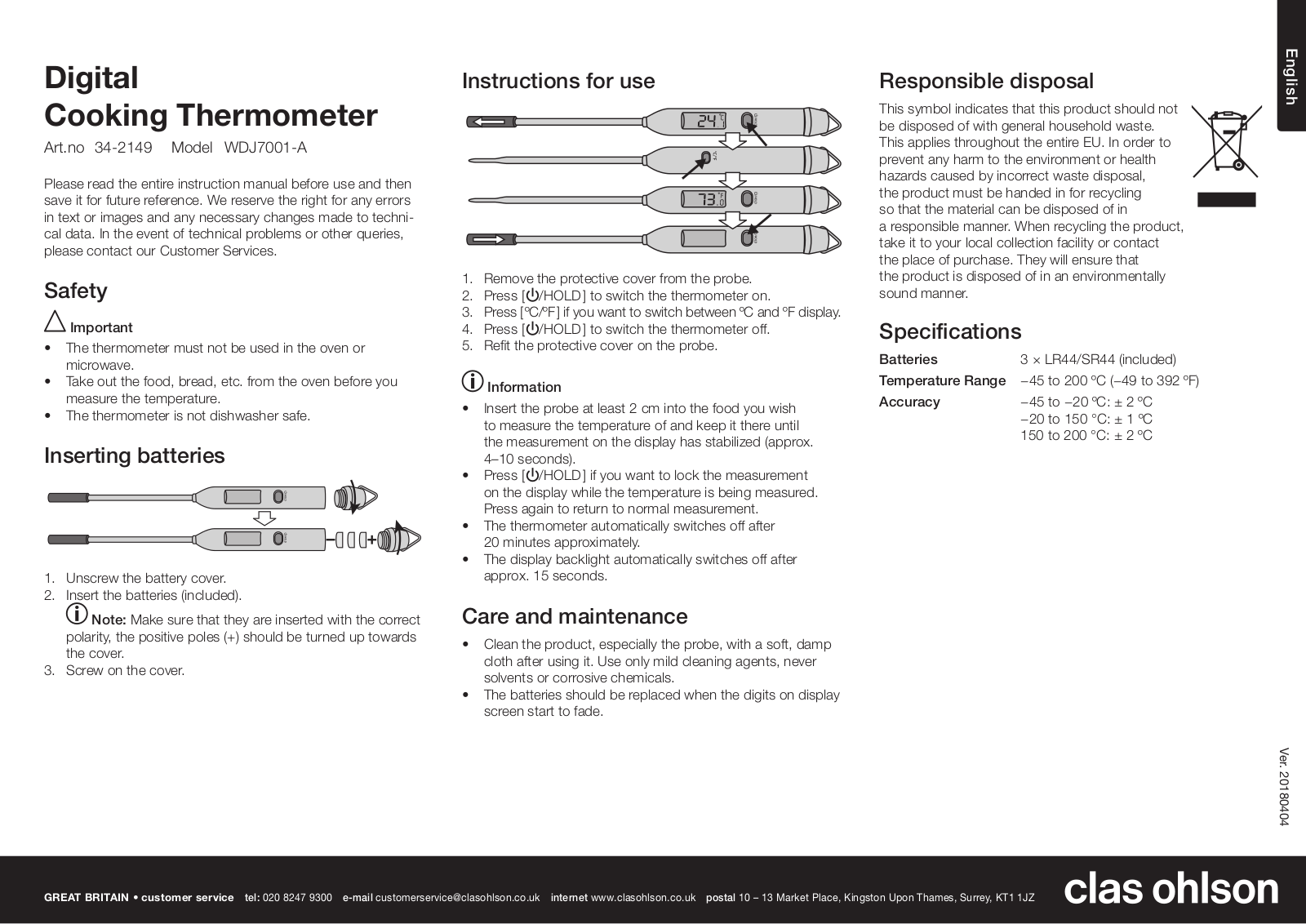 Clas Ohlson WDJ7001-A, 34-2149 Quick Start Manual