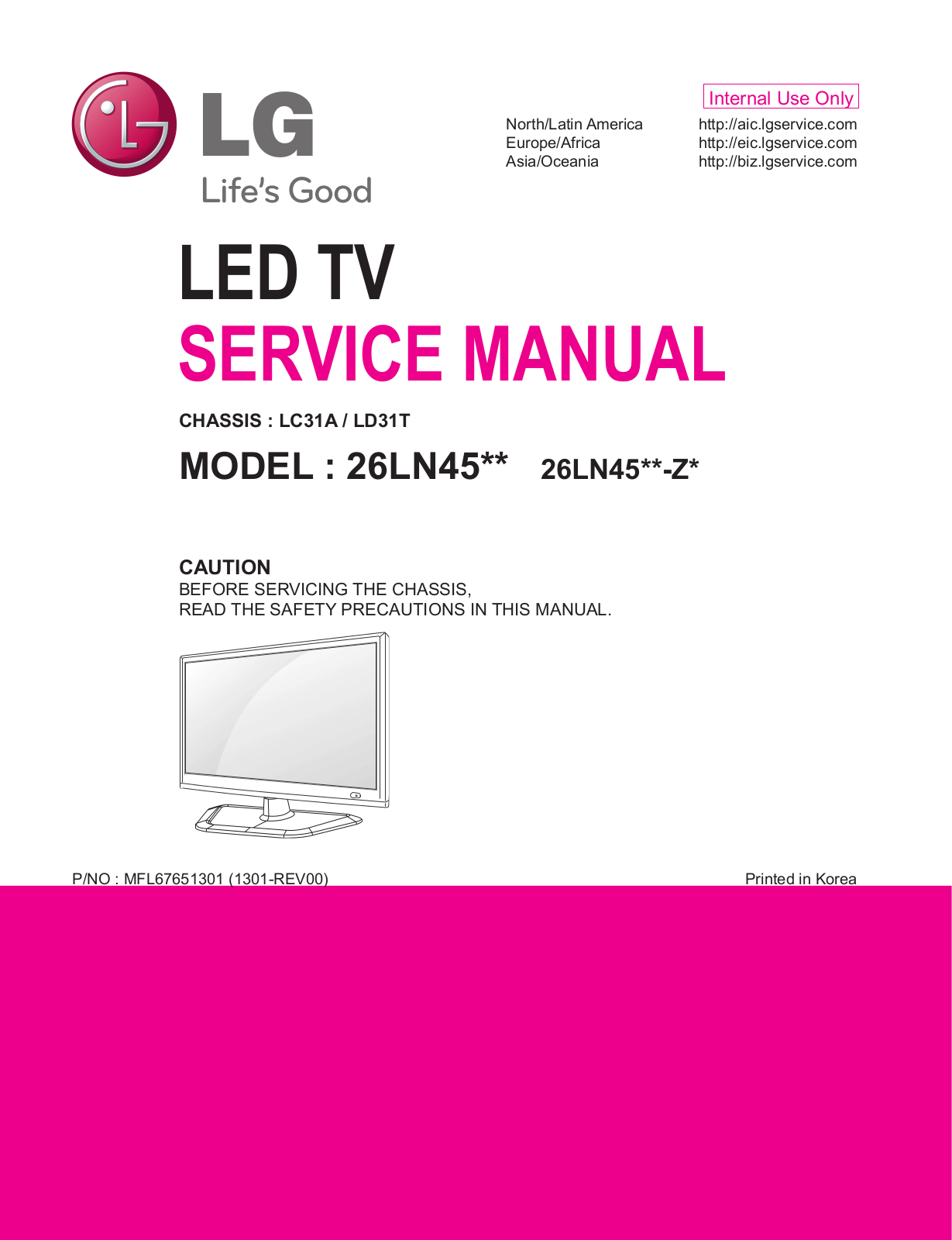 LG 26LN450B, 26LN450U, 26LN457B, 26LN457U, 26LN4503 Service manual