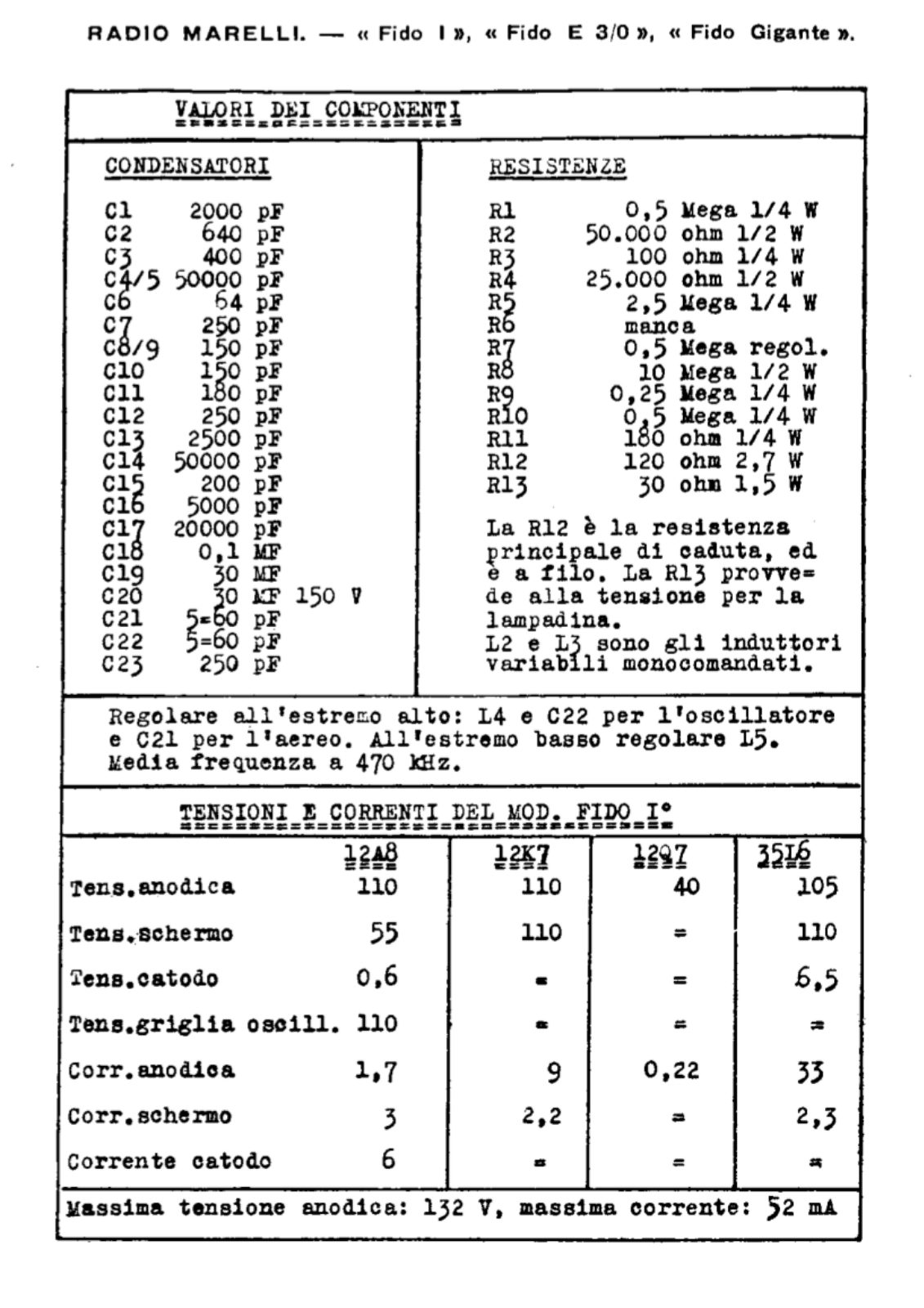 Radiomarelli fido i components