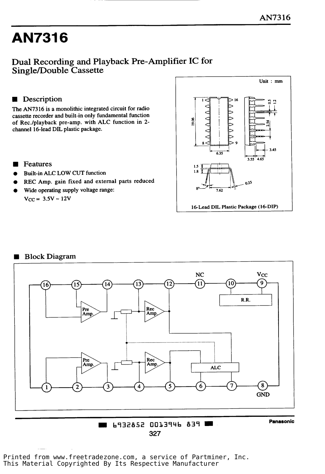 Panasonic AN7316 Datasheet