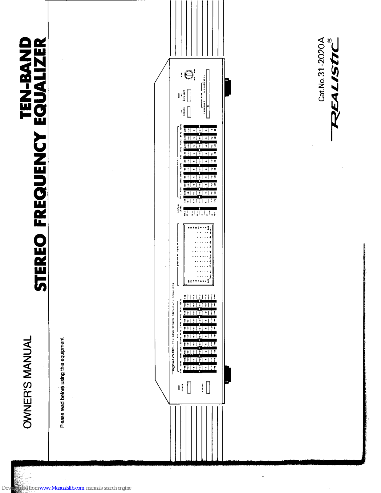 Realistic Ten-Band Stereo Frequency Equalizer, 31-2020A Owner's Manual