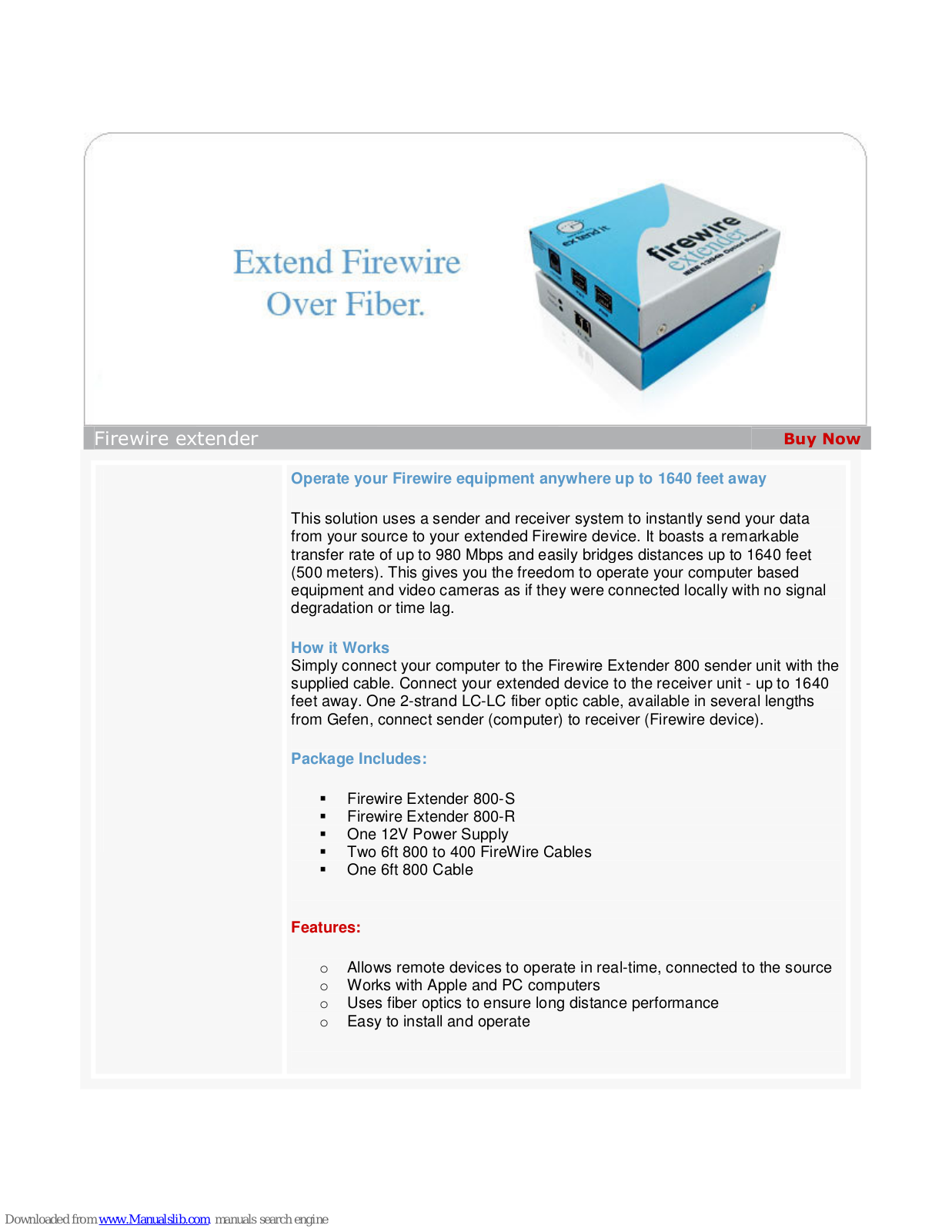 Daxten GE-EXT-FW-1394, Firewire Extender 800-S, Firewire Extender 800-R Brochure - ManualMachine.com