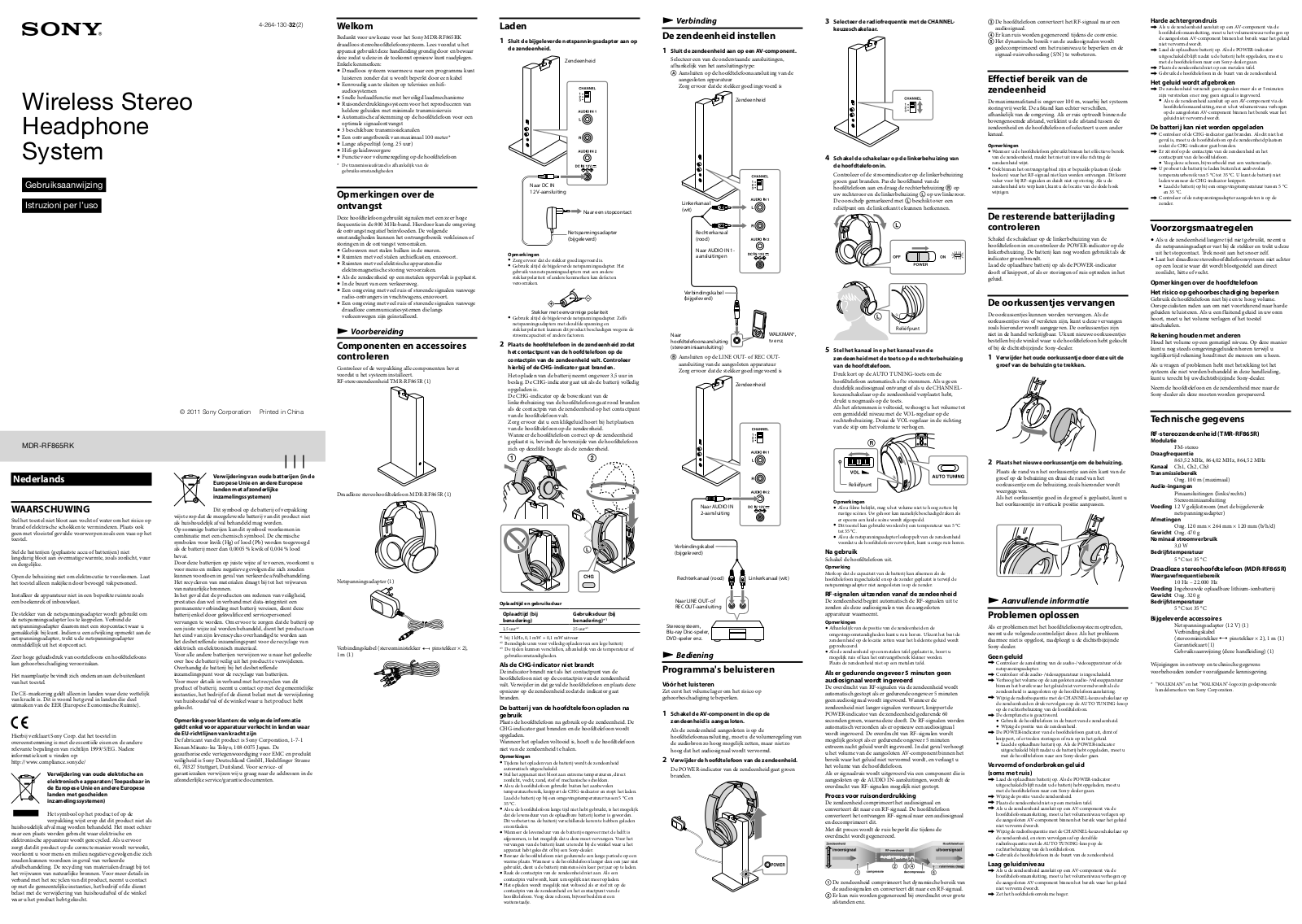 Sony MDR-RF865RK User Manual