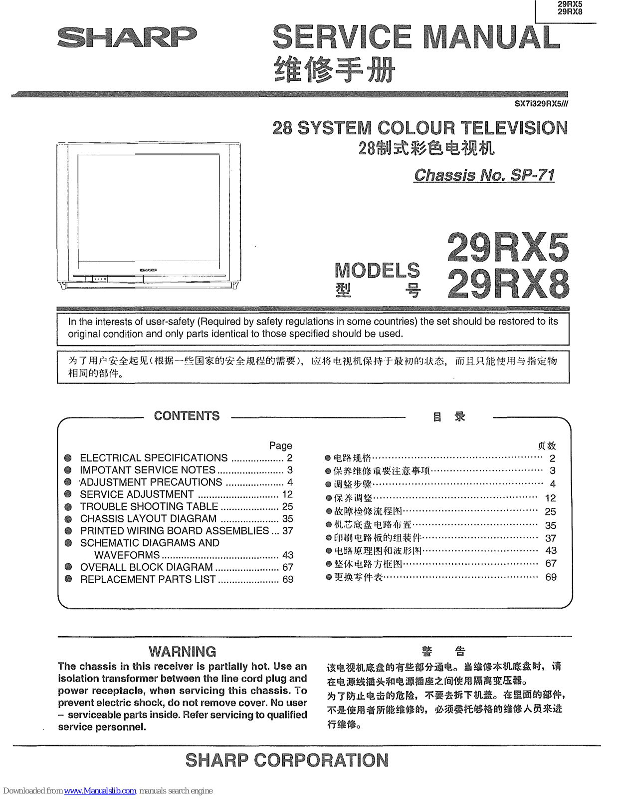 Sharp 29RX5, 29RX8 Service Manual - ManualMachine.com