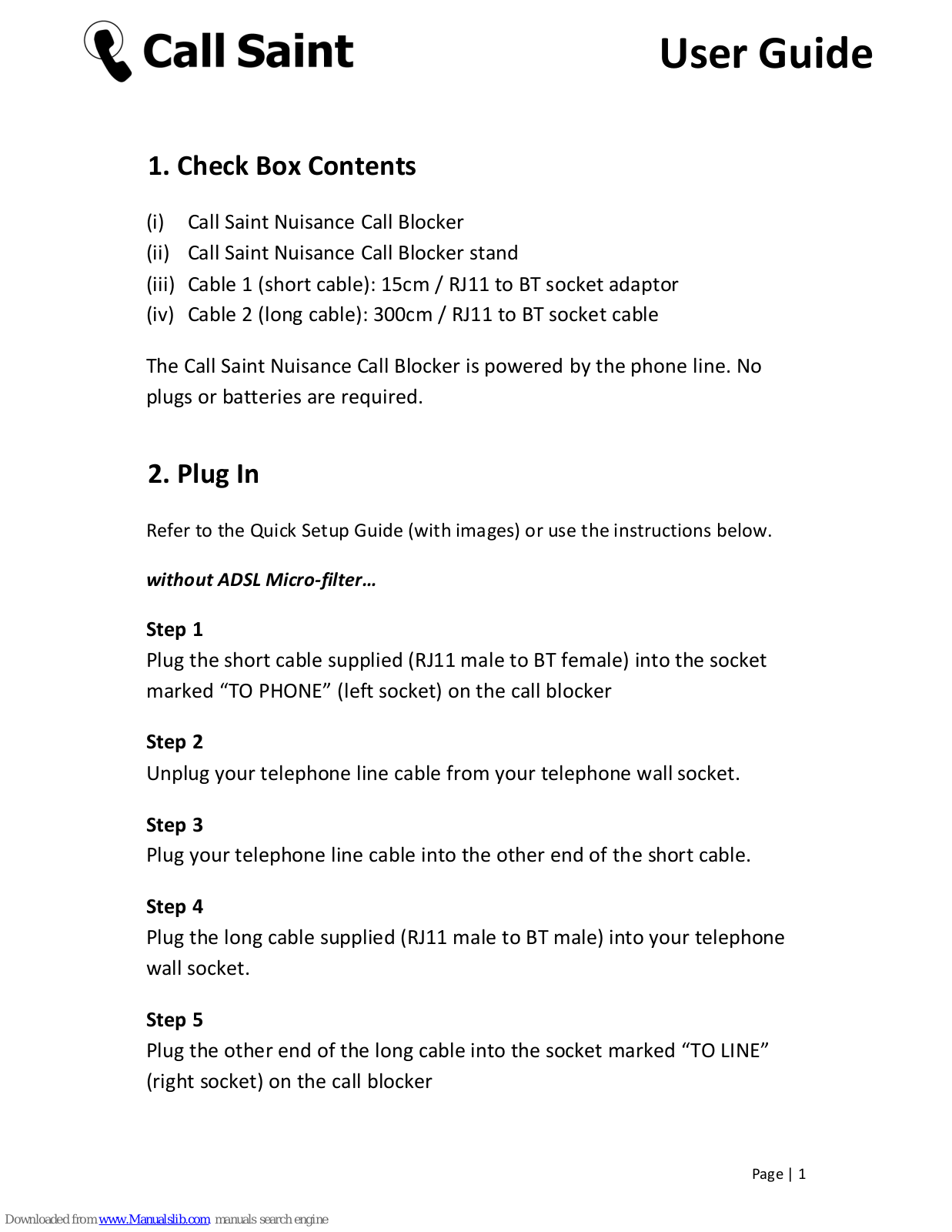 Call Saint Nuisance Call Blocker User Manual - ManualMachine.com