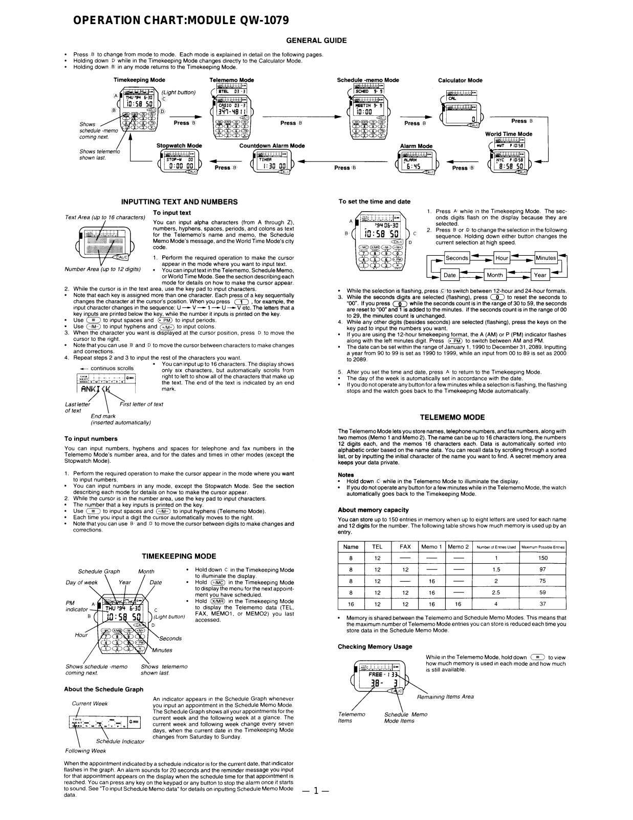 Casio QW-1079 User Manual