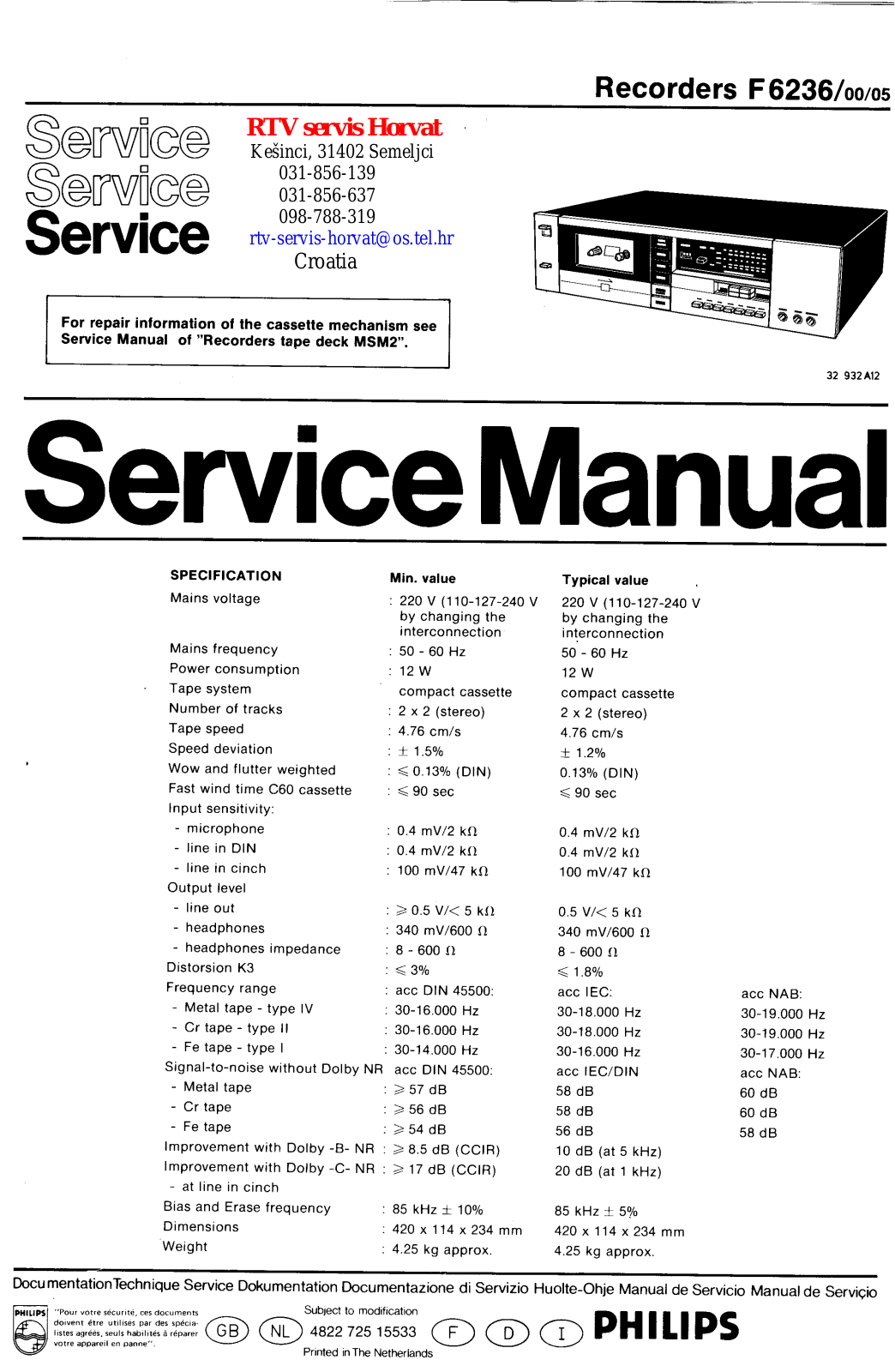 Philips F-6236 Service Manual