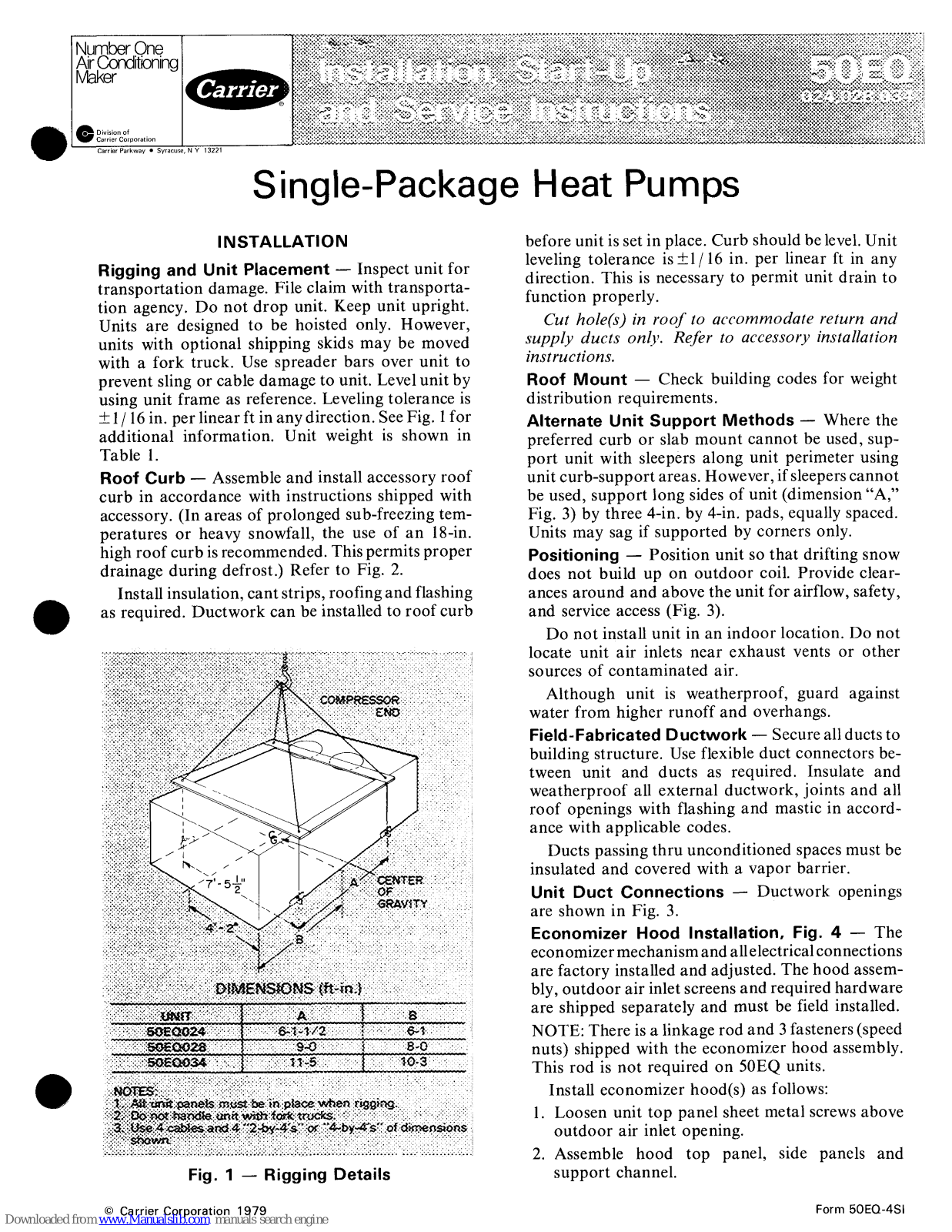 Carrier 50EQ024, 50EQ028, 50EQ034 Installation, Start-up And Service Instructions Manual - ManualMachine.com
