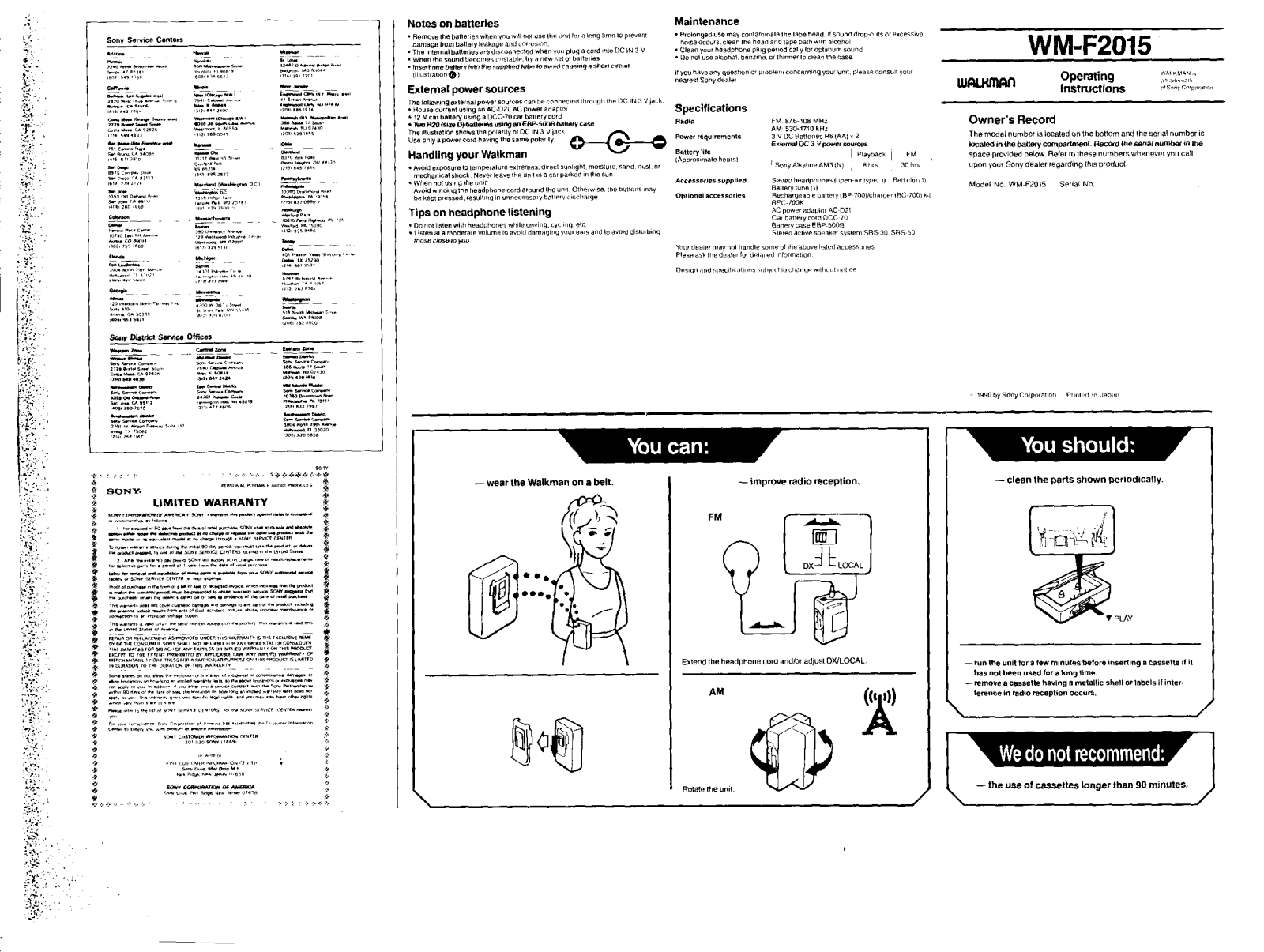 Sony WM-F2015 User Manual