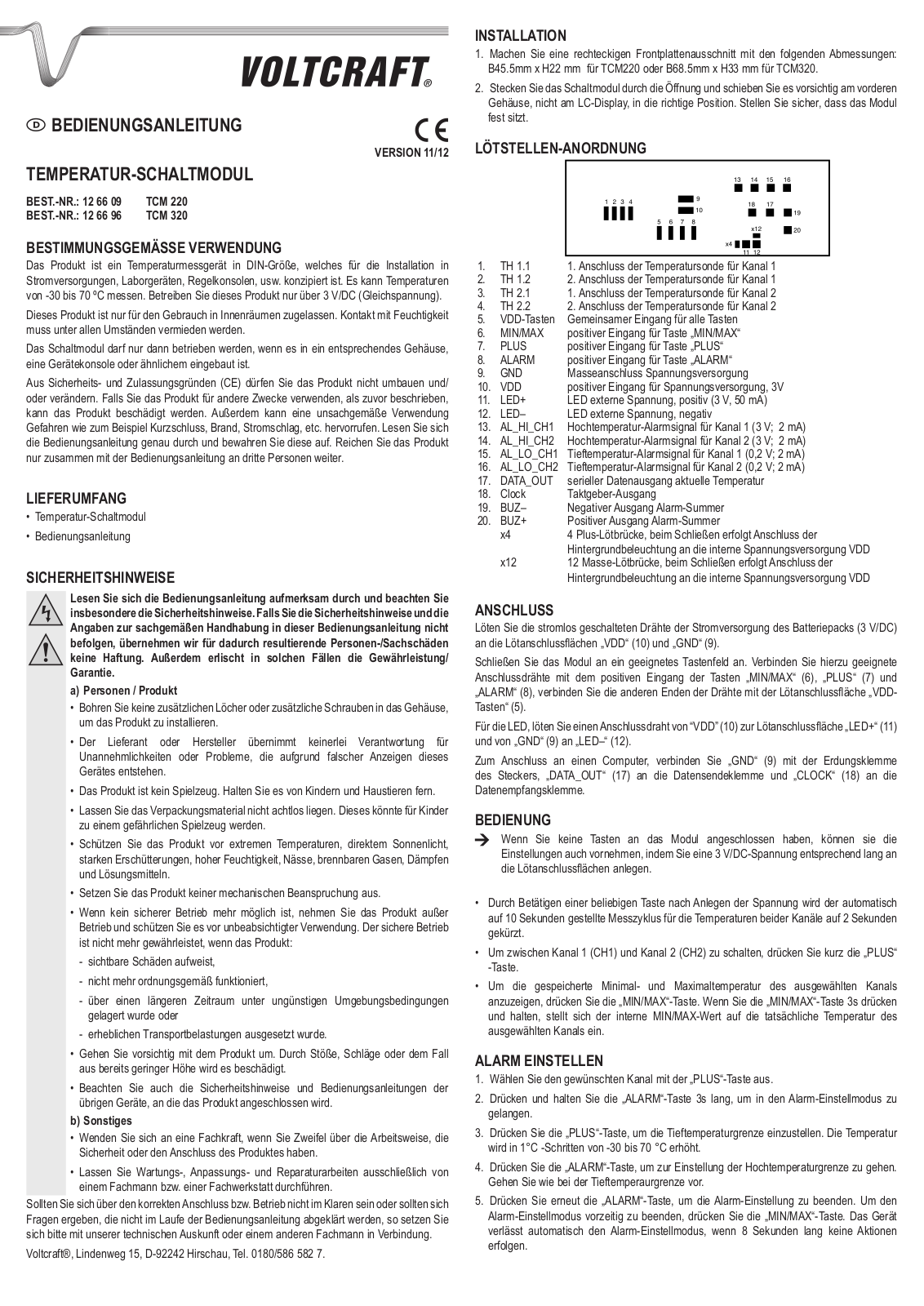 VOLTCRAFT TCM320, TCM220 User guide