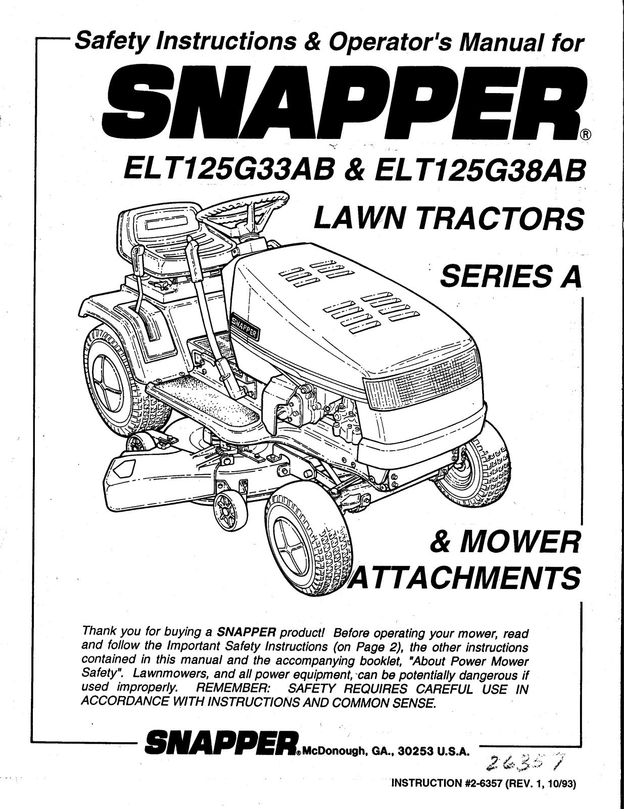Snapper ELT125G33AB, ELT125G38AB User Manual