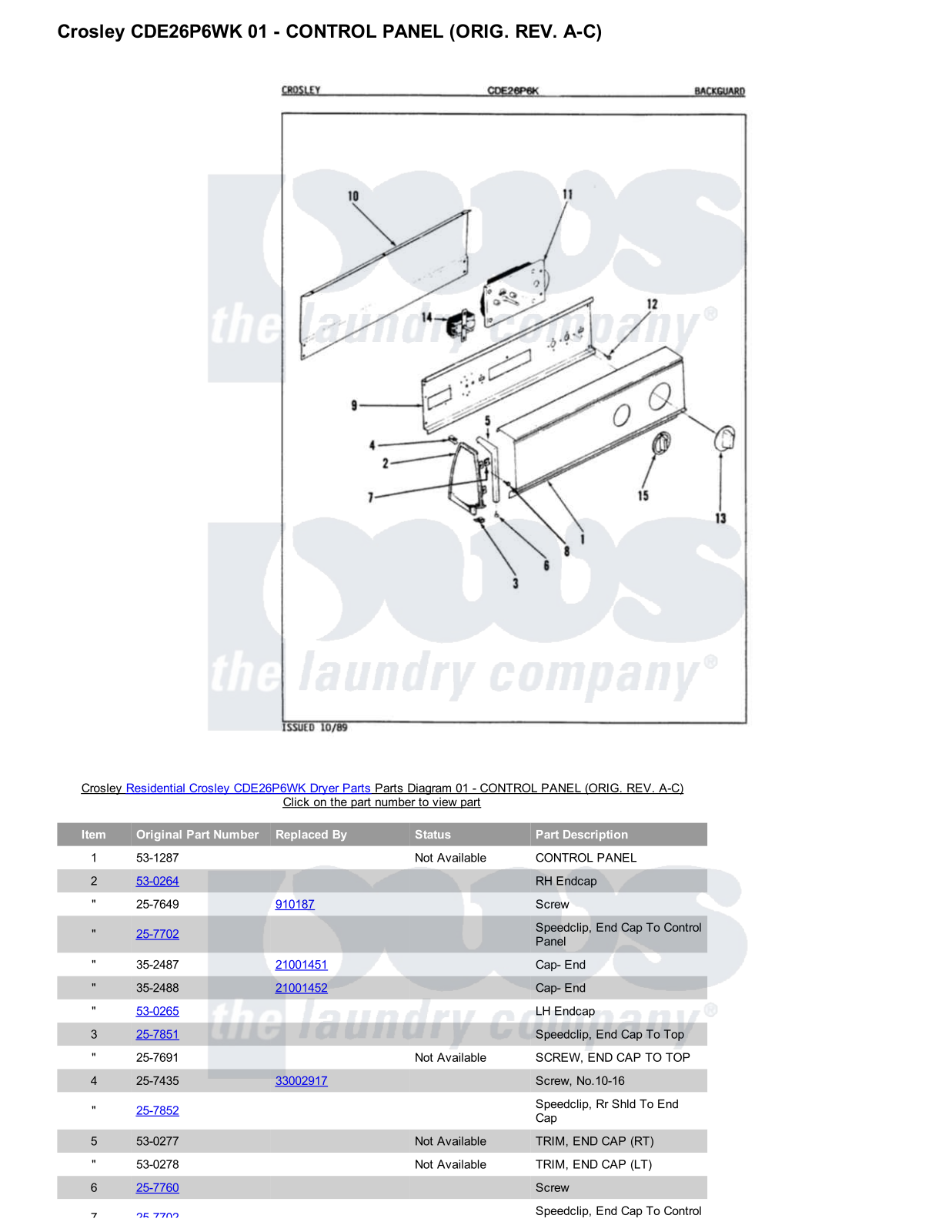 Crosley CDE26P6WK Parts Diagram