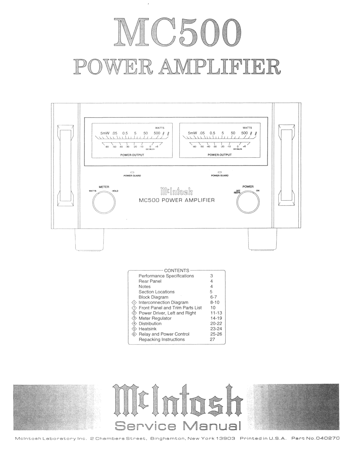 McIntosh MC-500 Service manual