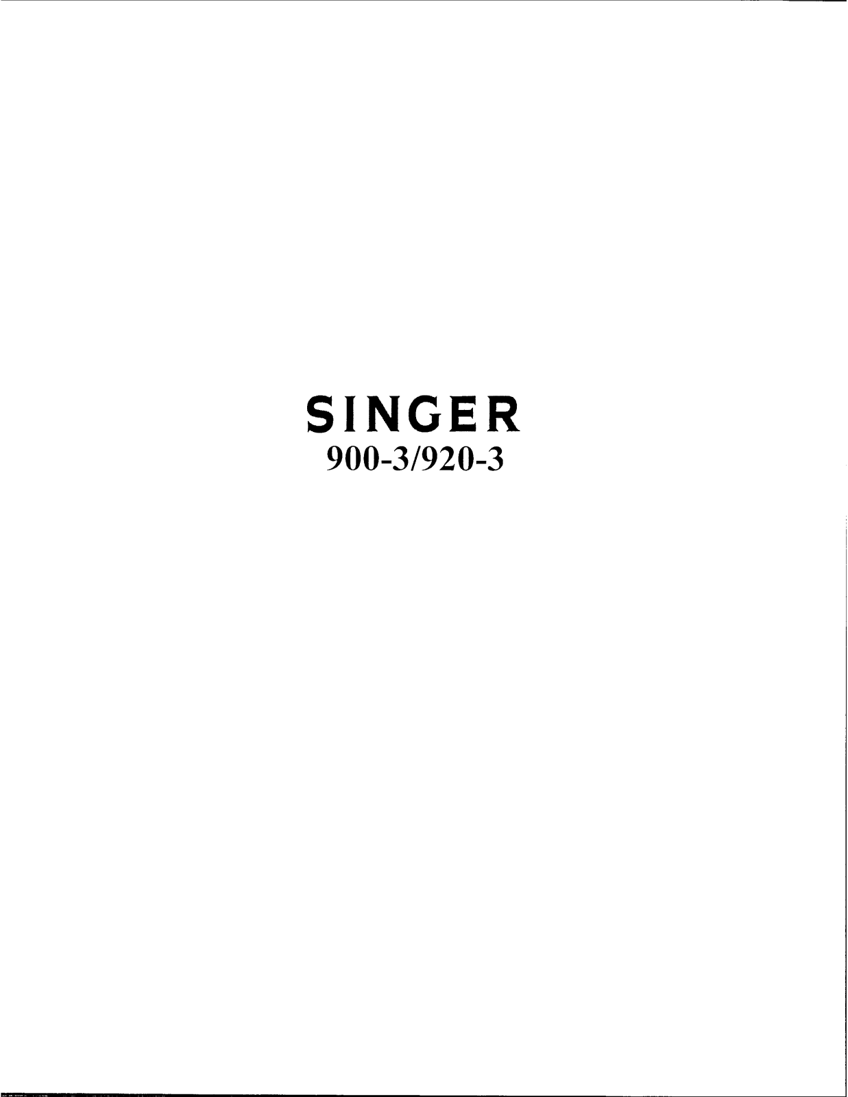 Singer 900-3, 920-3 User Manual