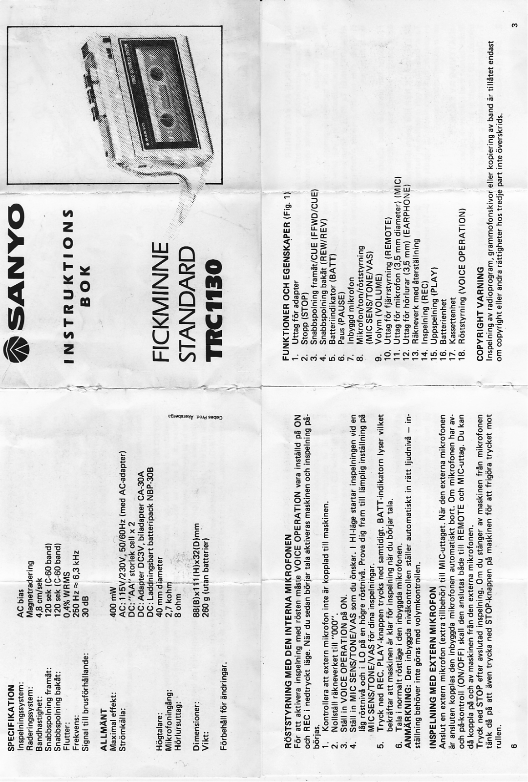 Sanyo TRC1130 User Manual