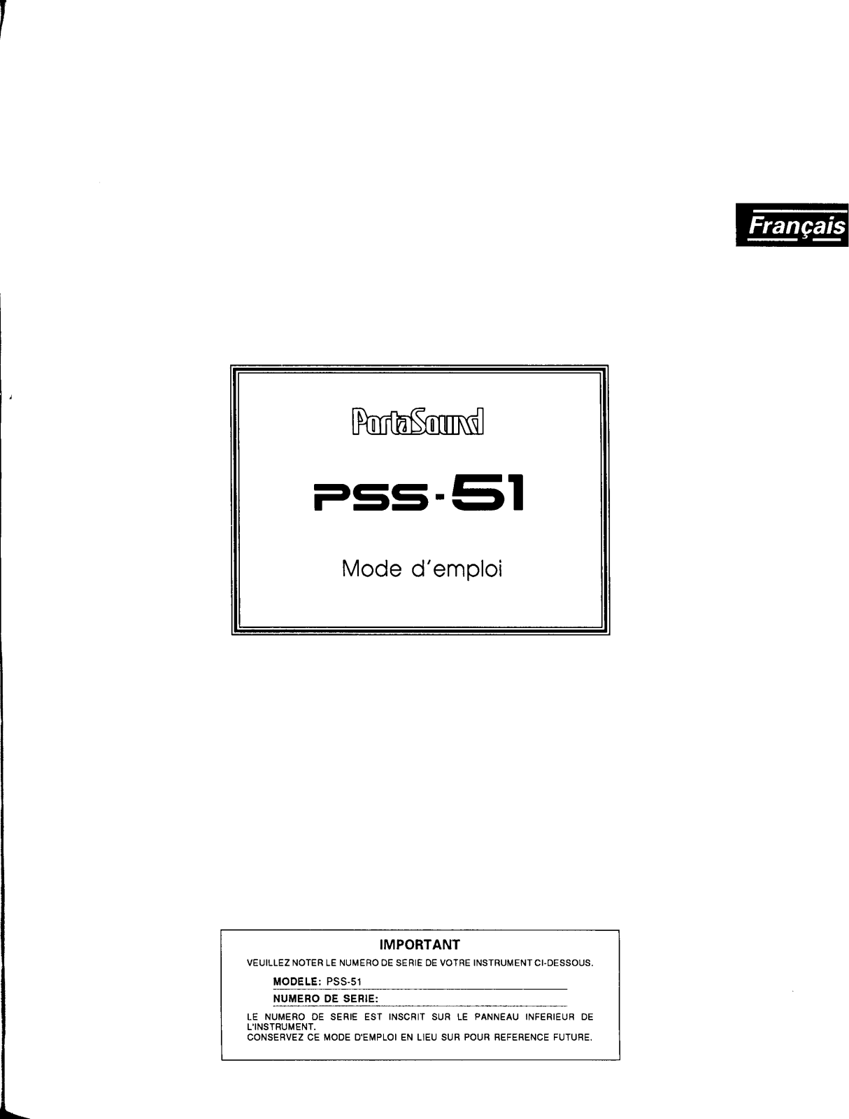 Yamaha PSS-51 Owner's Manual