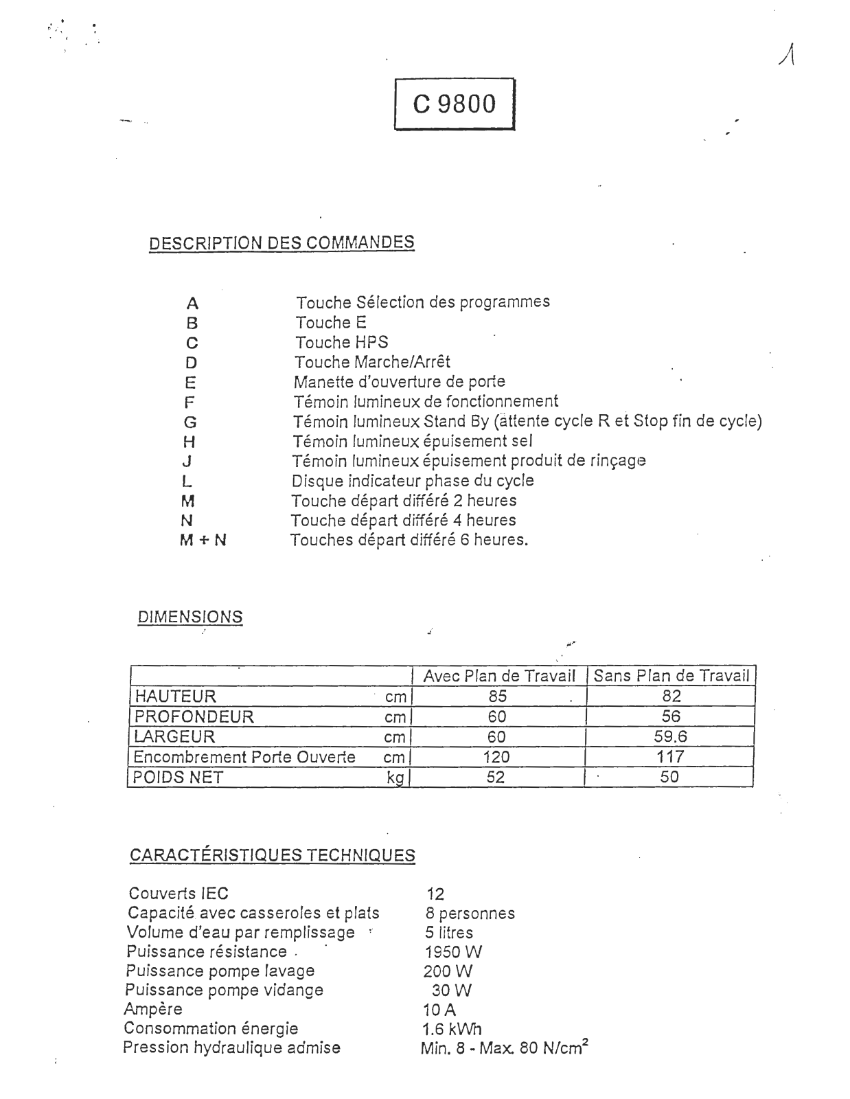 CANDY C 9800 User Manual