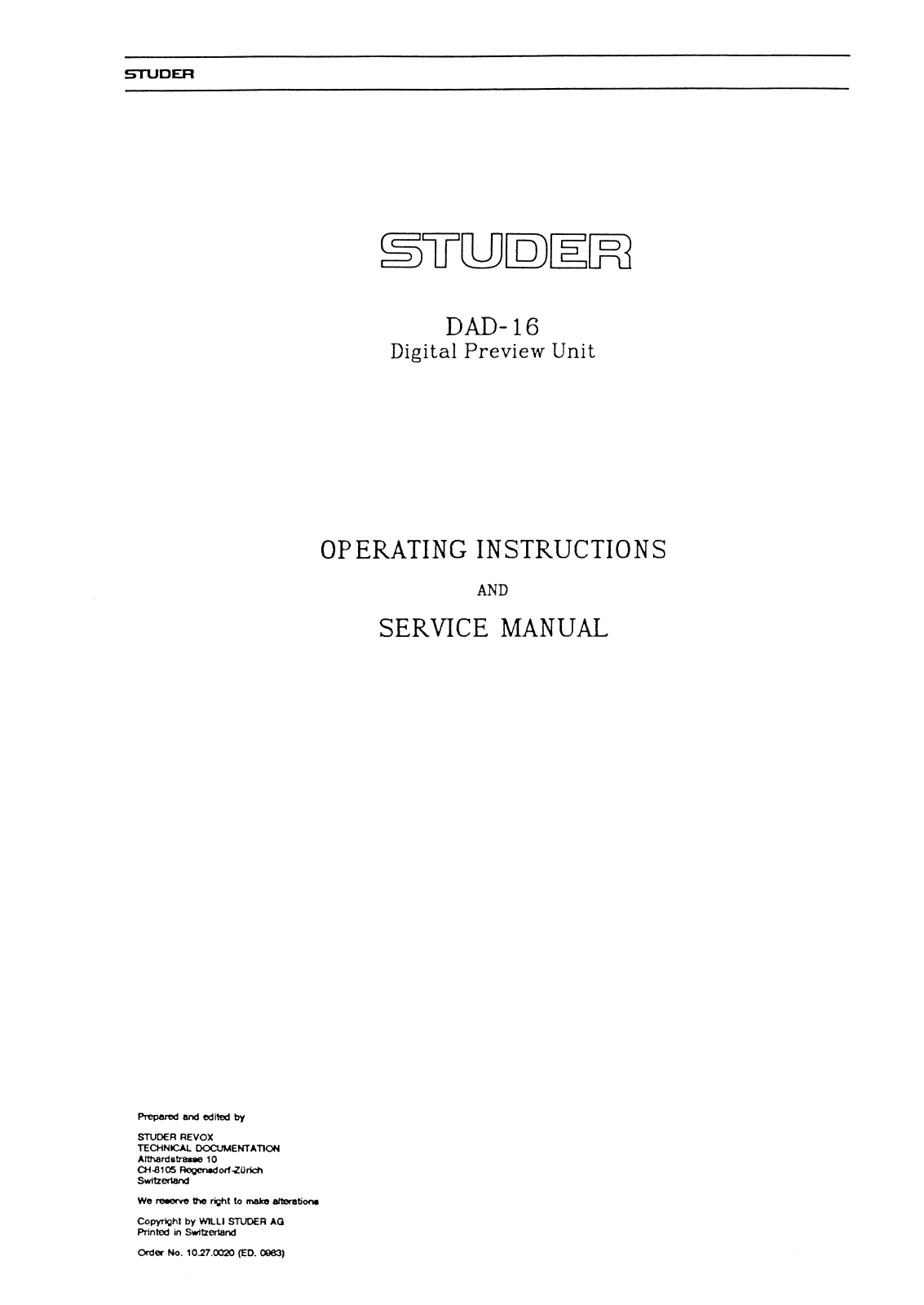 Studer dad16 Service Manual