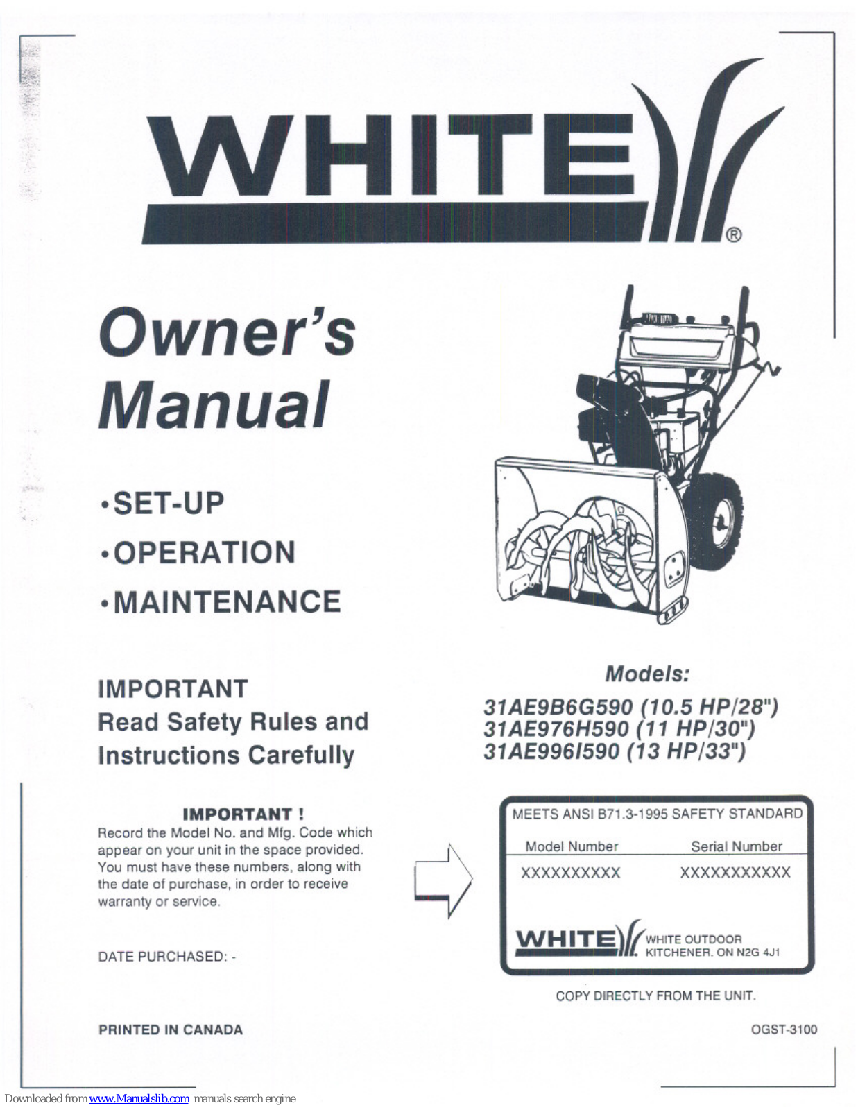 White Outdoor 31AE9B6G590, 31AE976H590, 31AE996I590 Owner's Manual