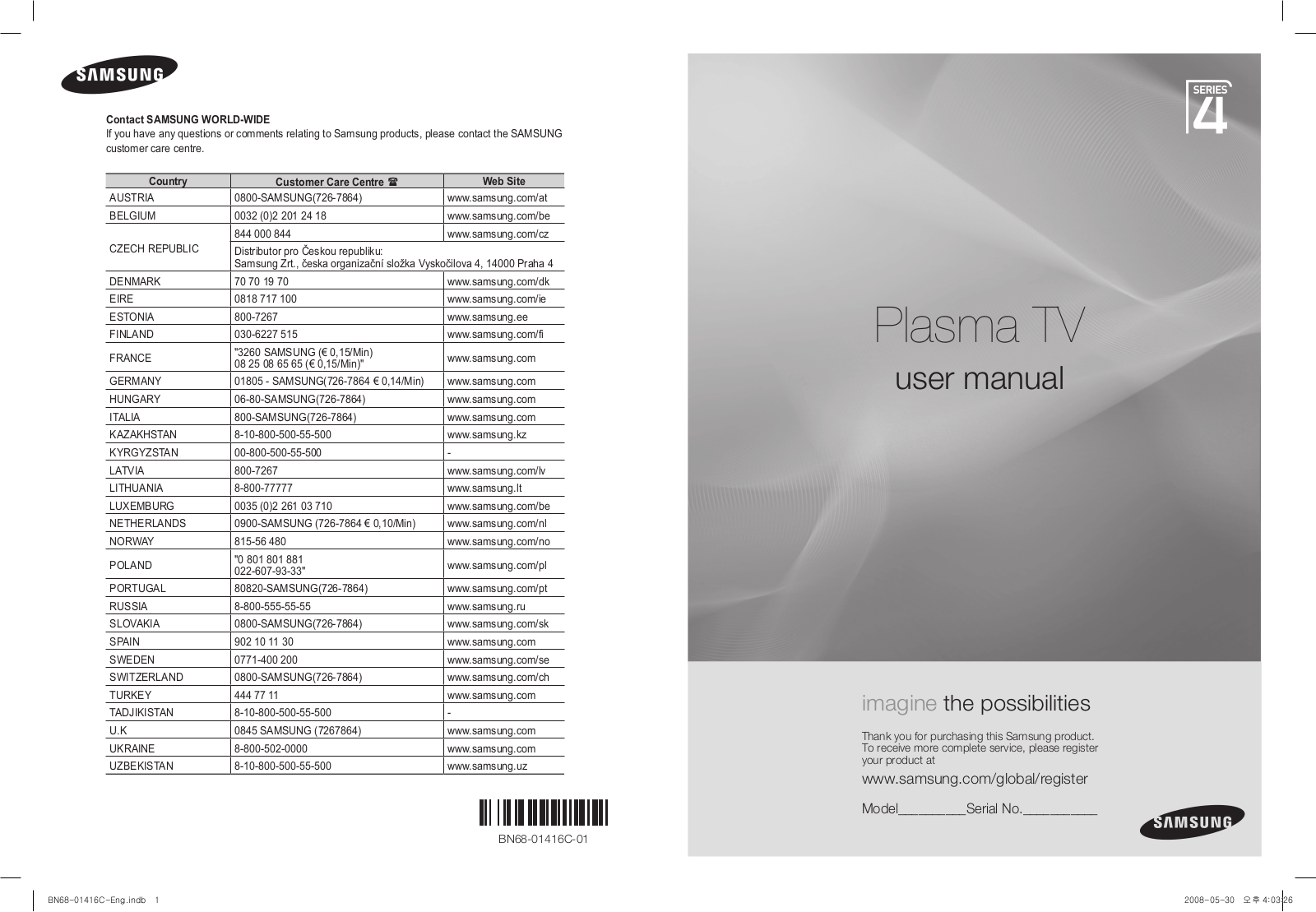 Samsung PS42A416C1C, PS50A416C1C User Manual