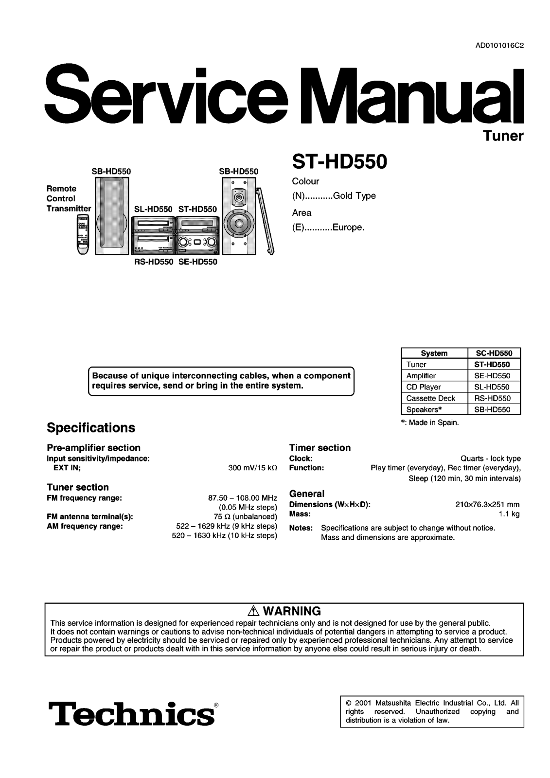 Technics STHD-550 Service manual