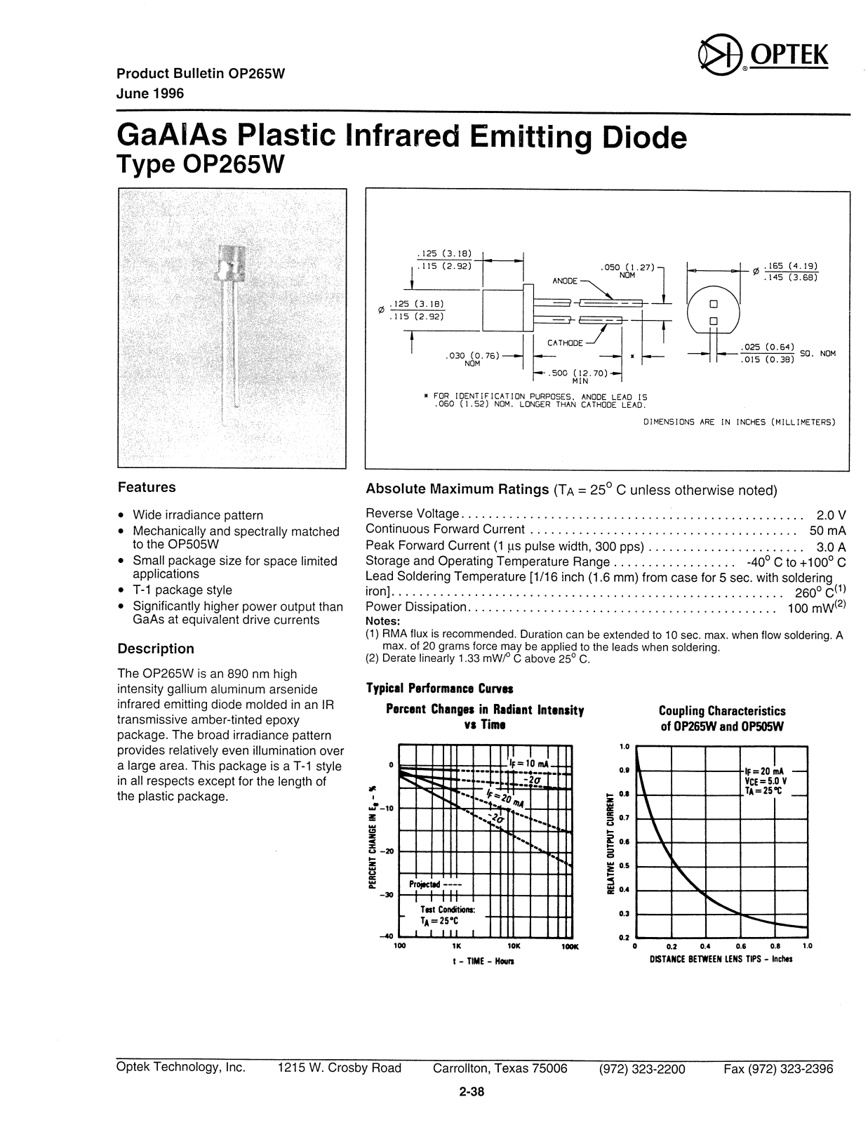 Datasheet OP265W Datasheet (OPTEK) - ManualMachine.com