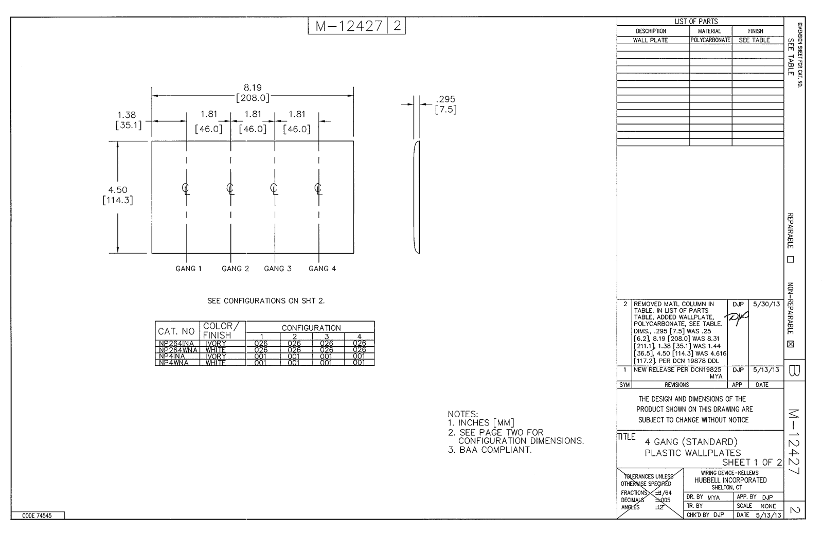 Hubbell NP264LA Reference Drawing