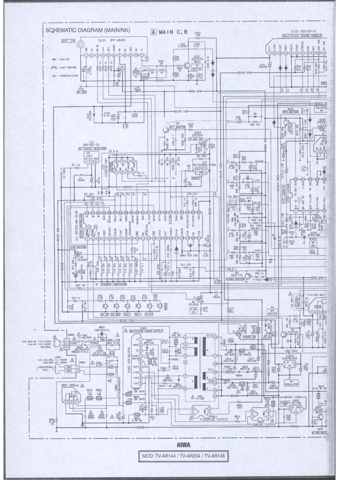 Aiwa TVAR144, TVAR204, TRAR146 Diagram