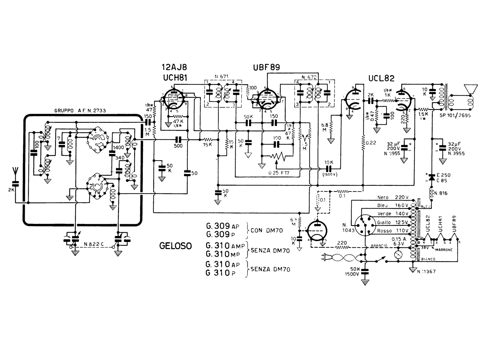 Geloso g309ap, g309p, g310amp, g310mp, g310ap schematic