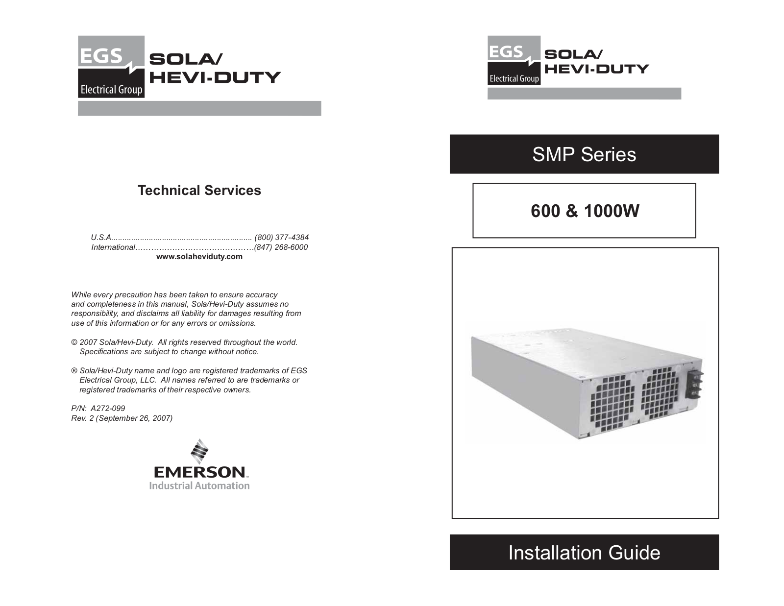 Emerson 600, SMP, 1000W User Manual