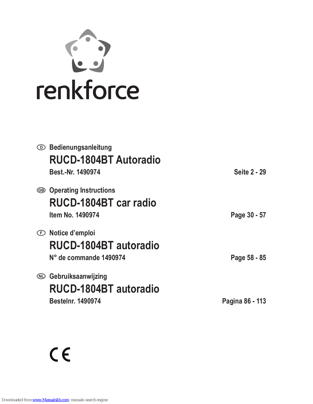 Renkforce RUCD-1804BT Operating Instructions Manual