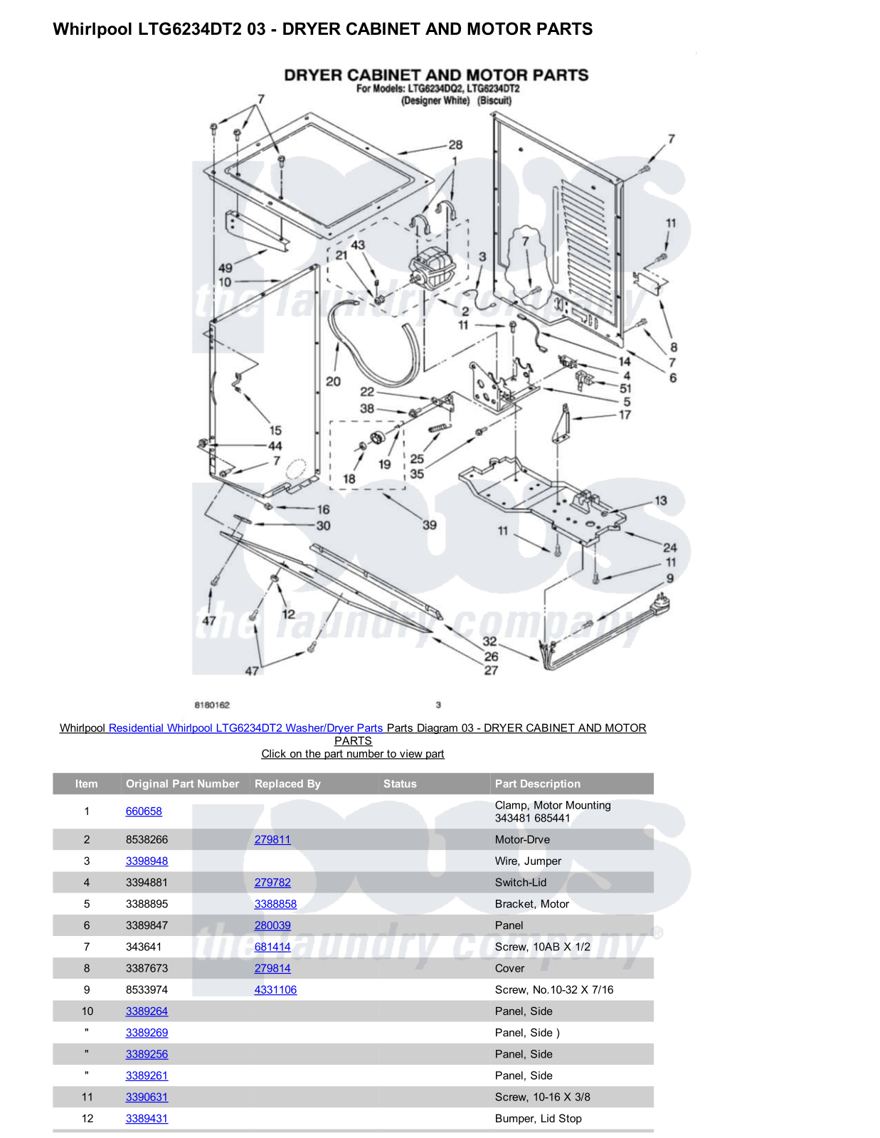 Whirlpool LTG6234DT2/Dryer Parts Diagram