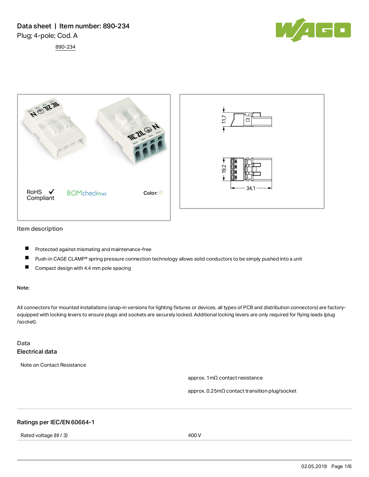 Wago 890-234 Data Sheet