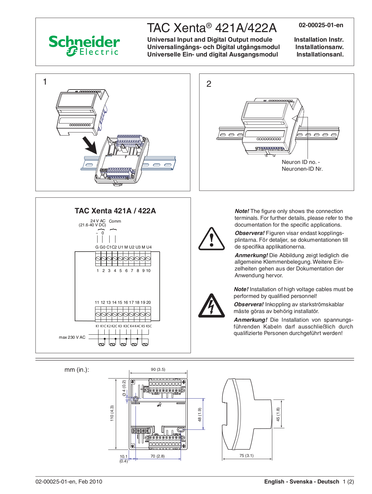 Schneider Electric TAC Xenta 421A, TAC Xenta422A Instruction Manual