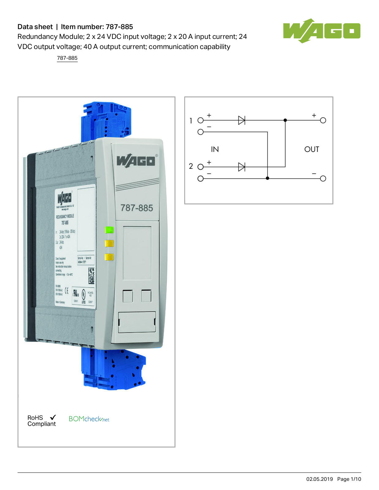 Wago 787-885 Data Sheet