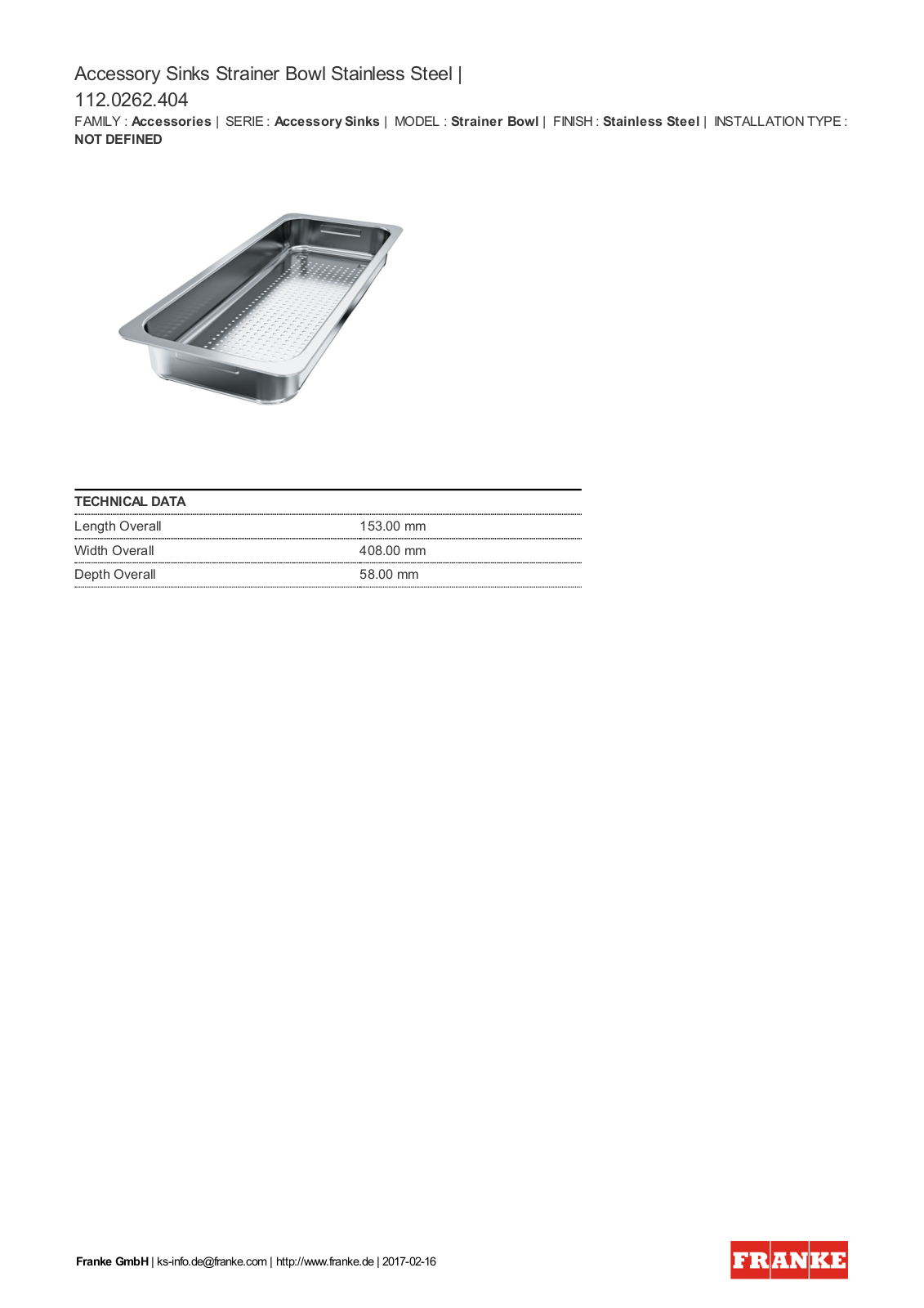 Franke 112.0262.404 Service Manual