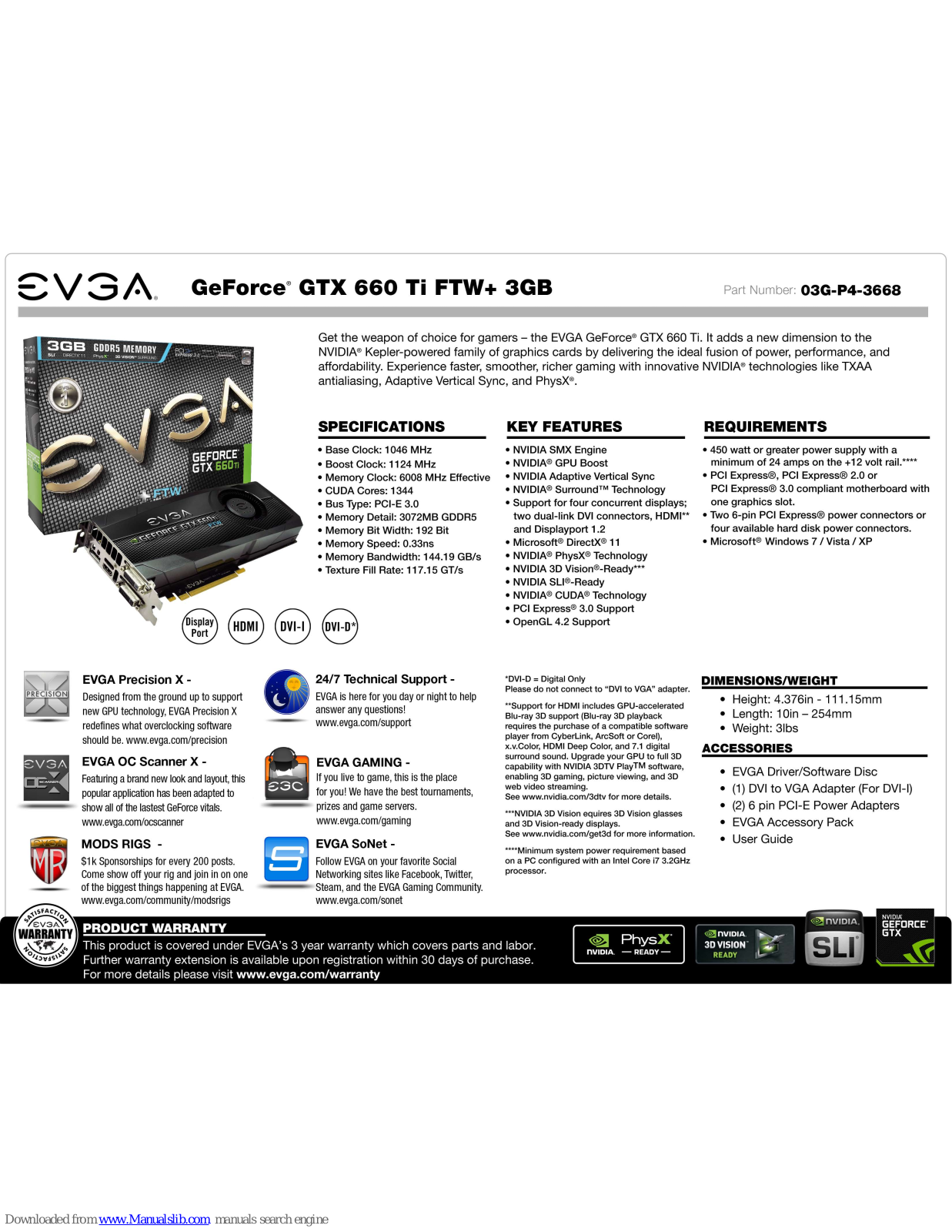 EVGA GeForce GTX 660, 03G-P4-3668 Features & Specifications - ManualMachine.com
