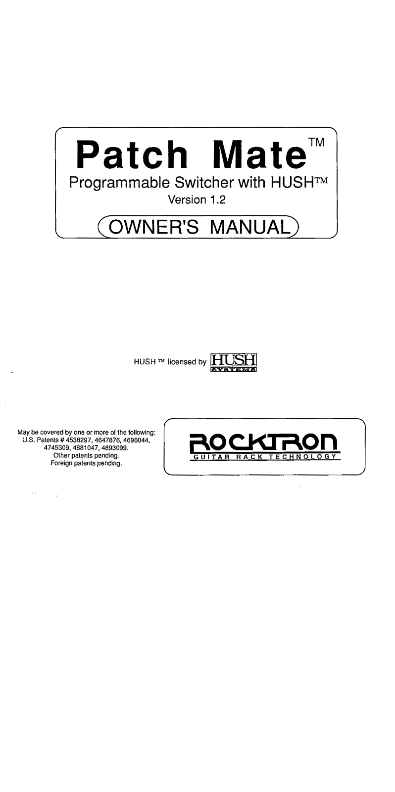 Rocktron PATCHMATE User Manual