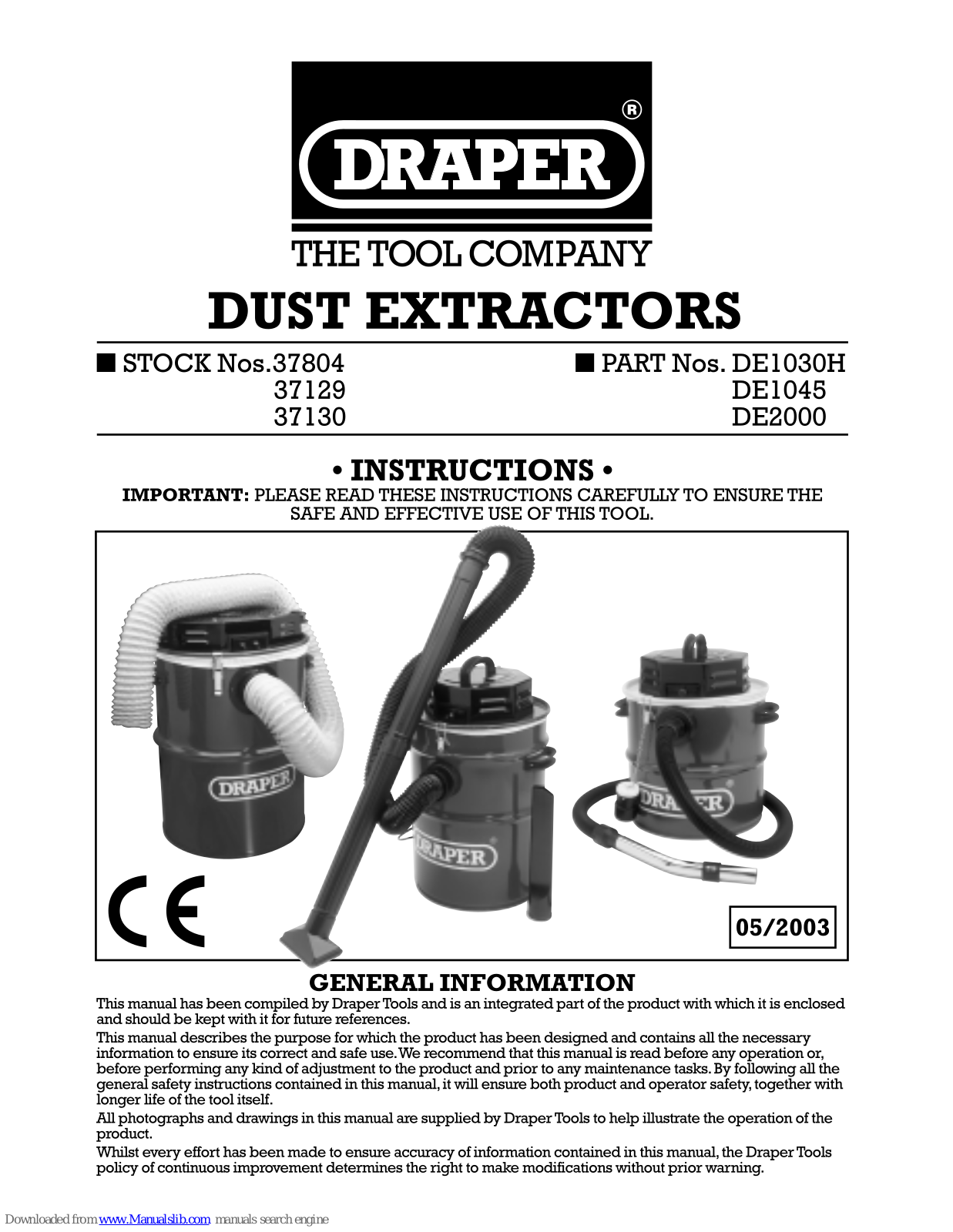 Draper DE1030H, DE1045, DE2000 Instructions Manual - ManualMachine.com