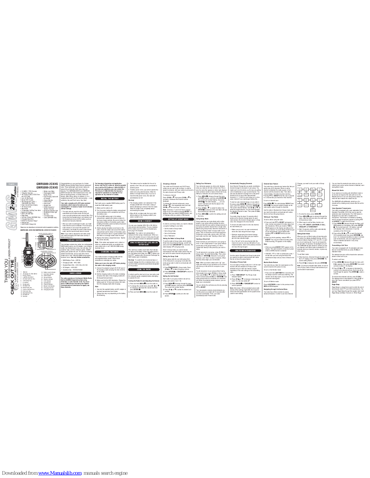 Uniden GMR5089-2CKHSQ, GMR5099-2CKHS Owner's Manual