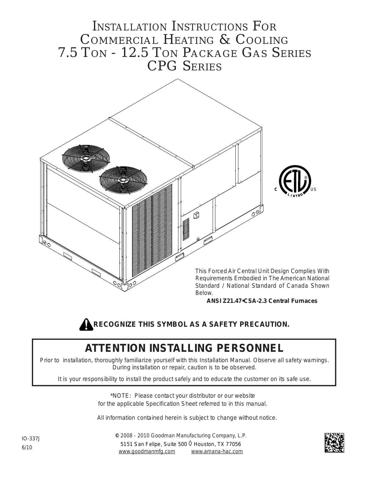 Goodman CPG User Manual