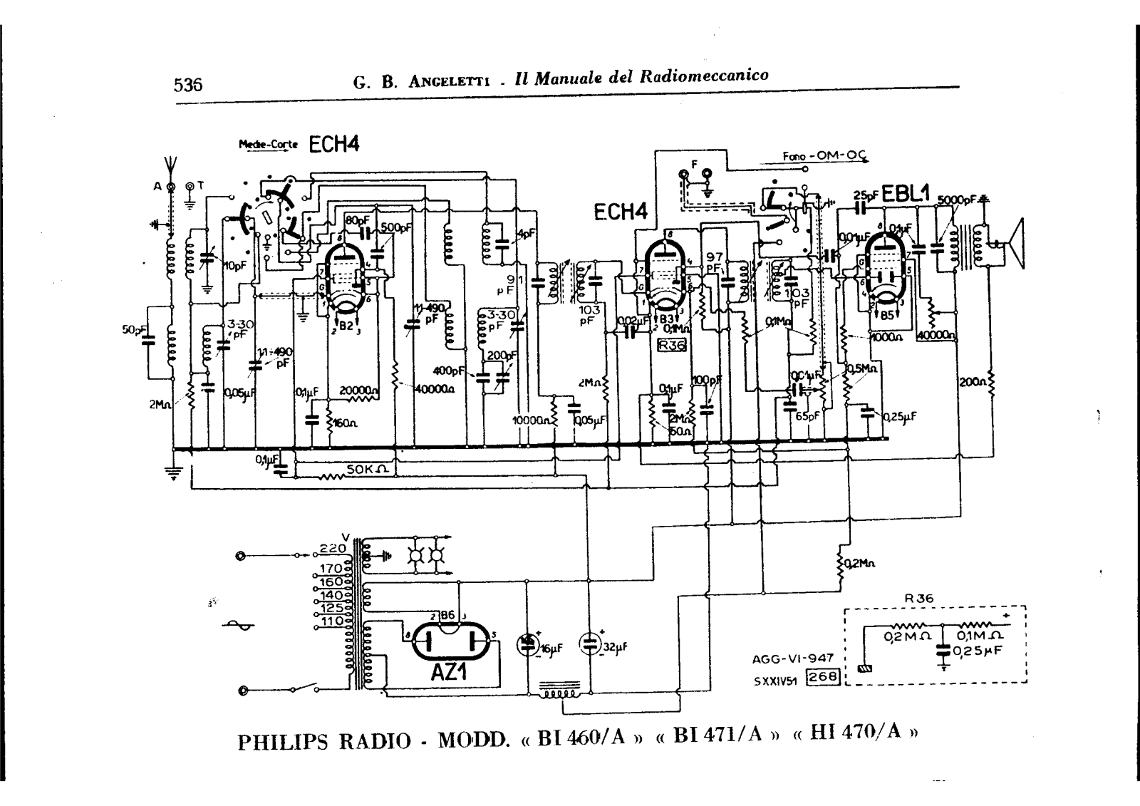 Philips bi460a, bi471a, hi470a schematic