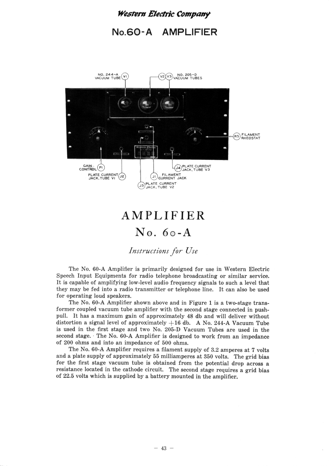 Western Electric 60-A Schematic