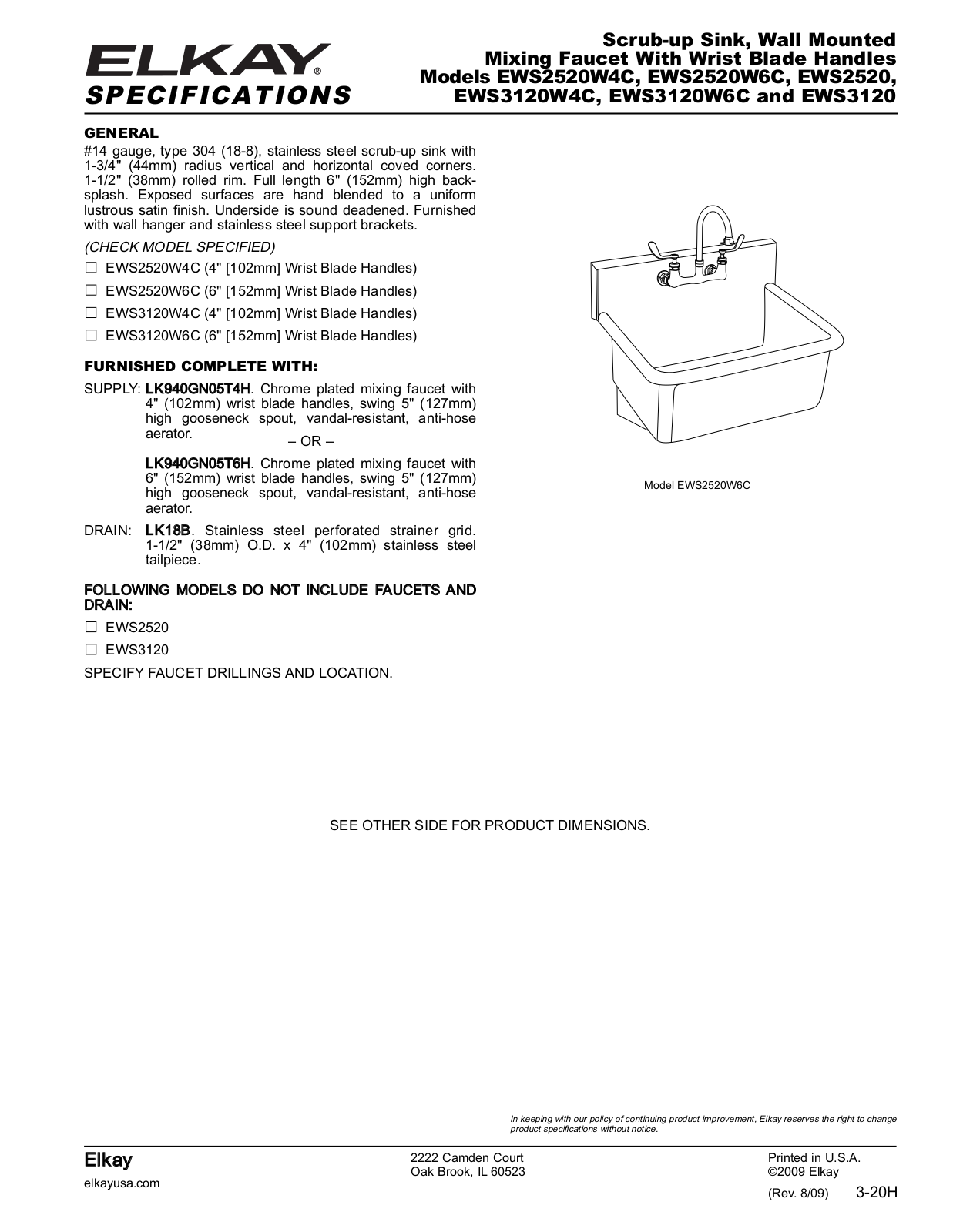 Elkay EWS2520W4C, EWS3120W4C, EWS3120W6C User Manual