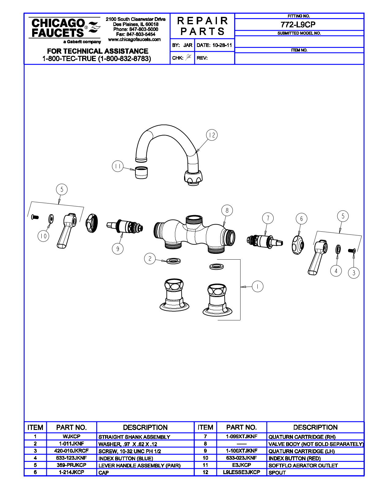 Chicago Faucet 772-L9CP Parts List