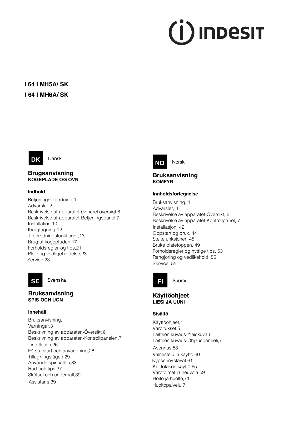 Indesit I 64 I MH6A-SK User Manual