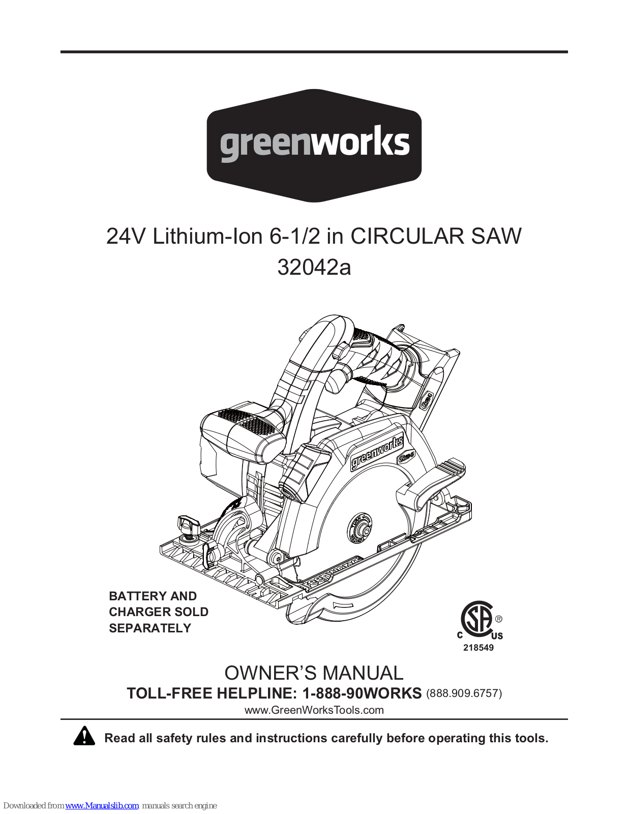 GreenWorks 32042a Owner's Manual