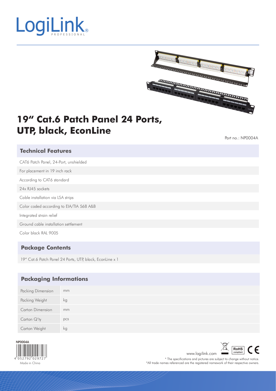 Logilink I-PP 24-C6U-B Datasheet - ManualMachine.com